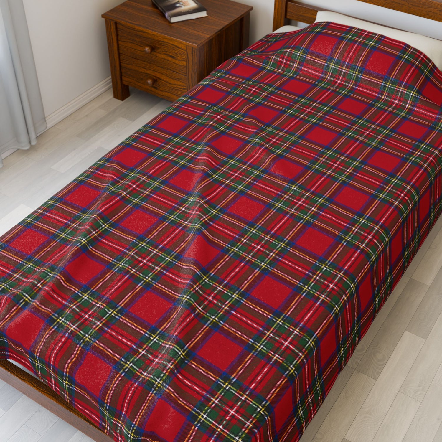 Cozy Plaid Velveteen Blanket Throw in Red Tartan Plaid