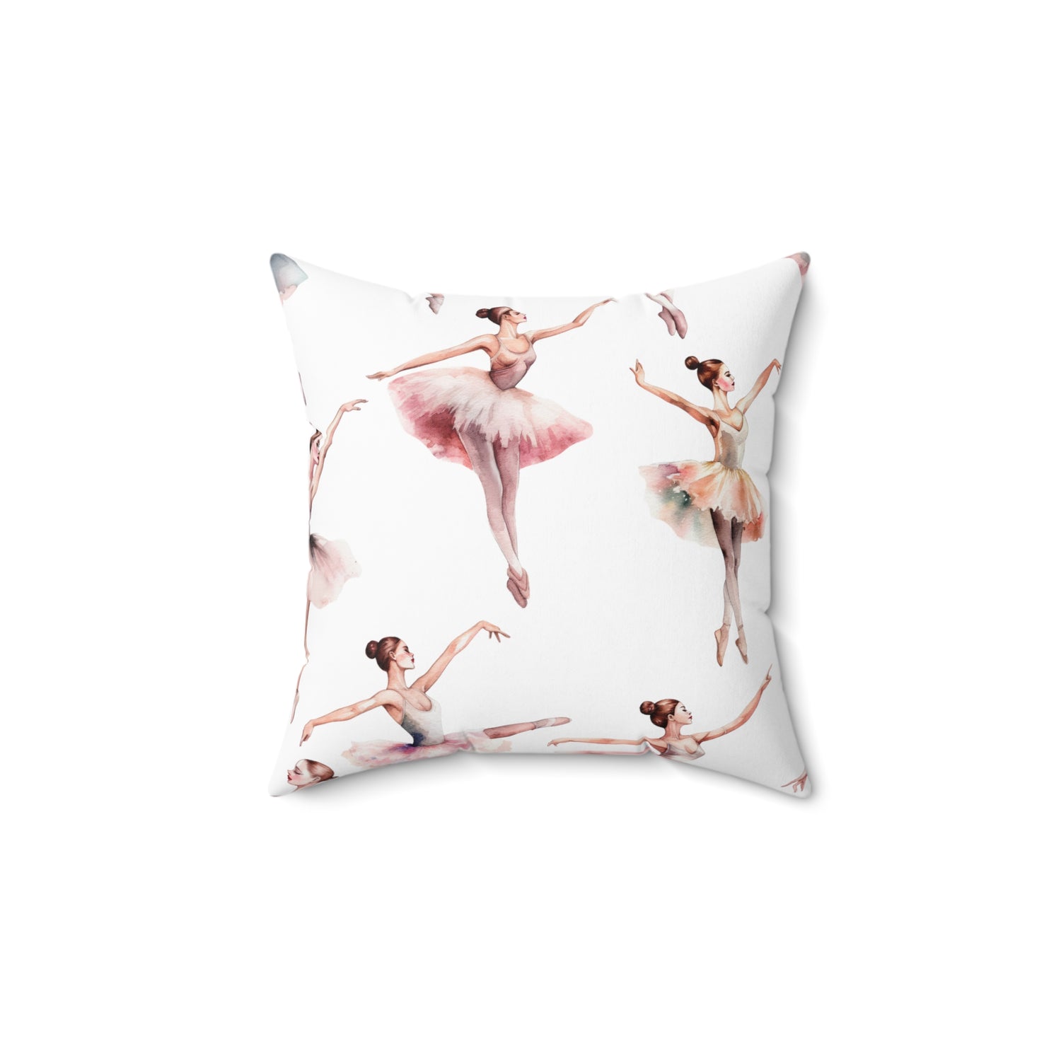 Spun Polyester Square Pillow With Removable Cover Watercolor Ballerina Pink Blue