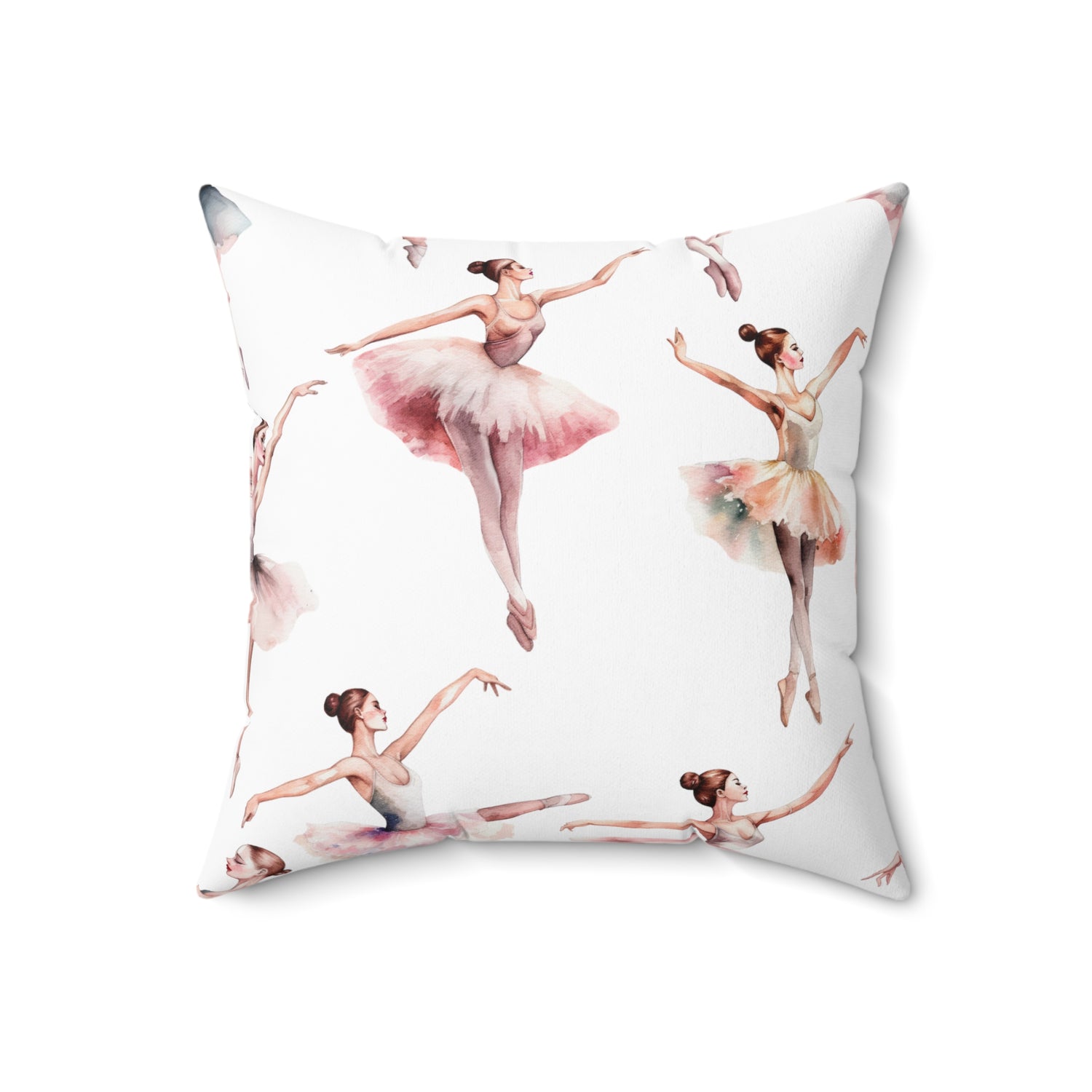 Spun Polyester Square Pillow With Removable Cover Watercolor Ballerina Pink Blue