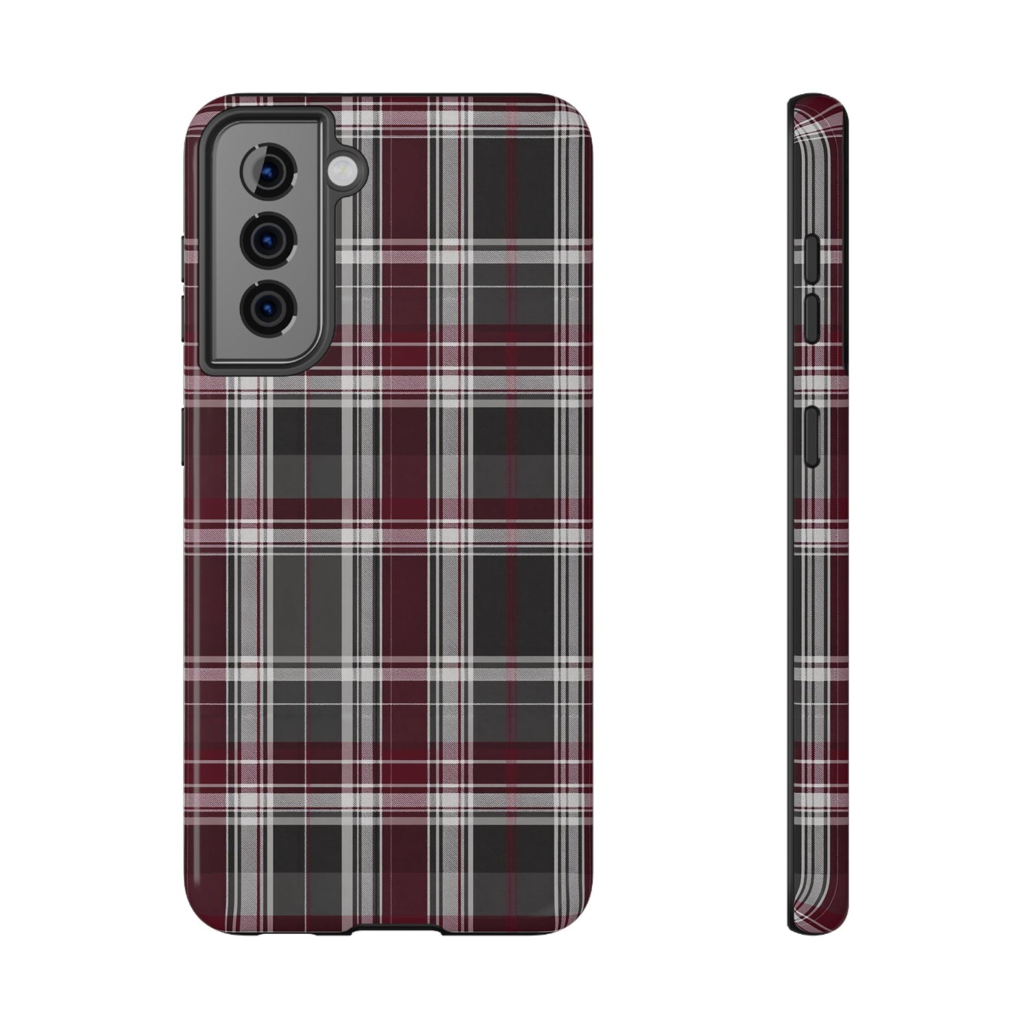 Stylish Plaid Impact-Resistant Phone Cases- Maroon Grey Plaid