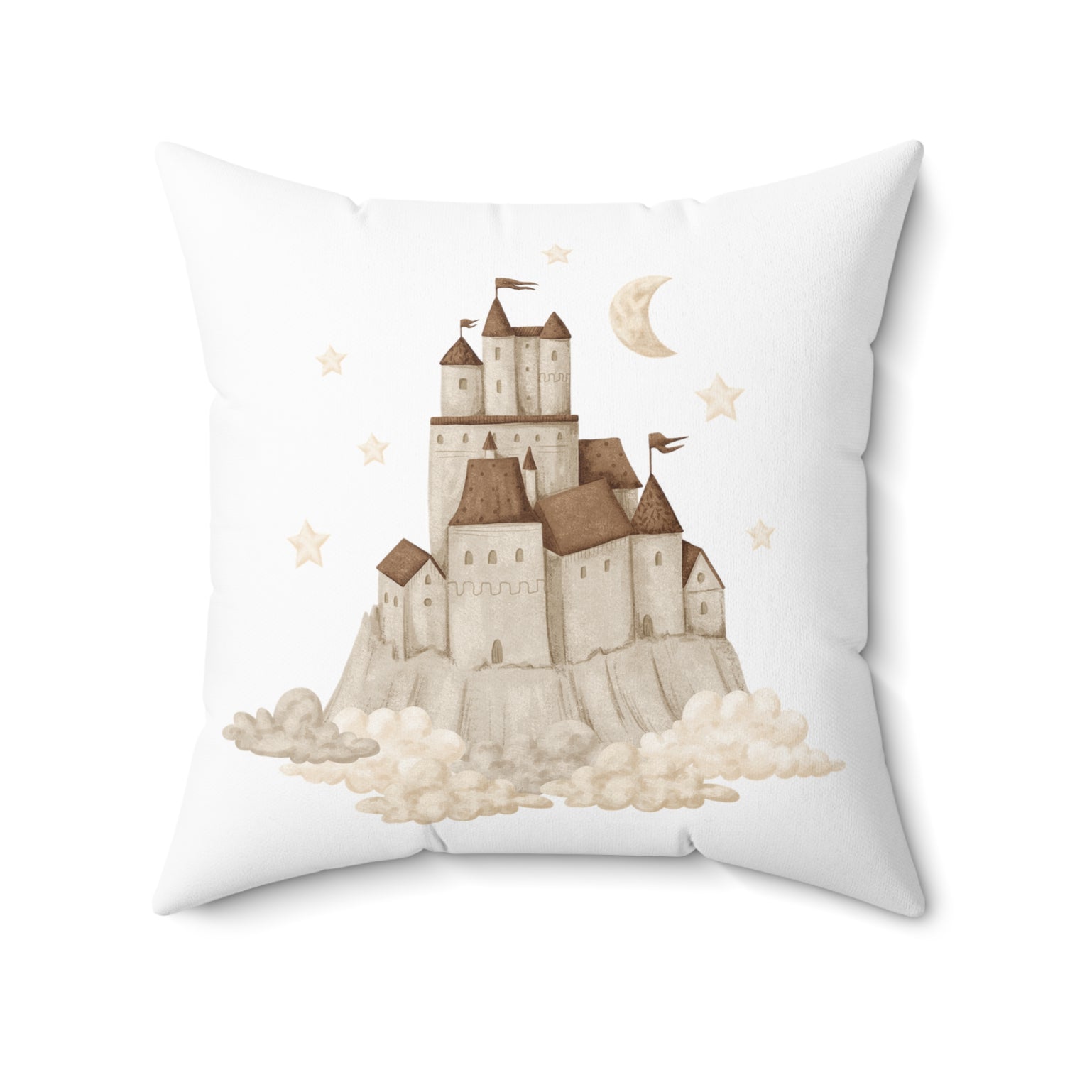 Spun Polyester Square Pillow with Removable Cover Watercolor Neutral Balloon Sandcastles