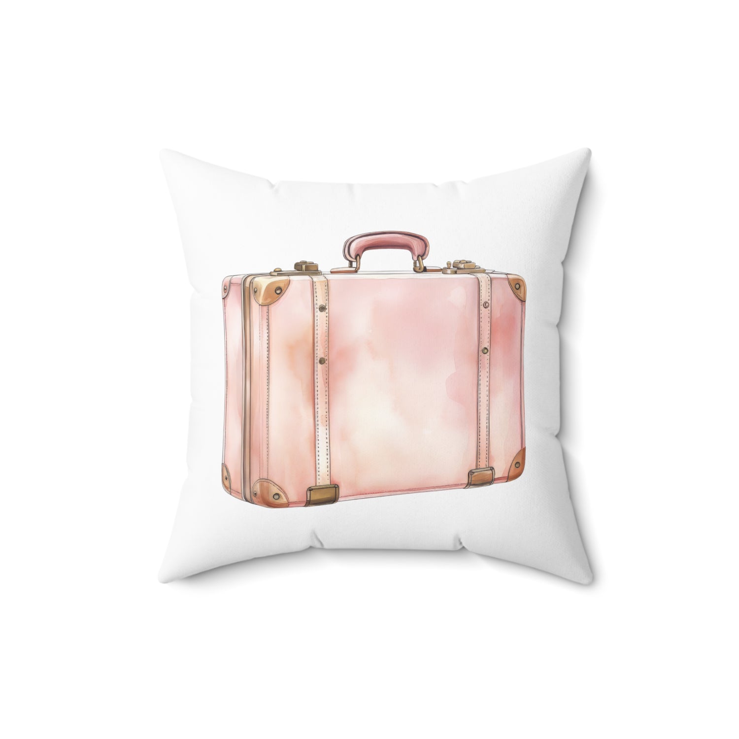 Spun Polyester Square Pillow with Removable Cover Watercolor Pink Paris Scene Luggage