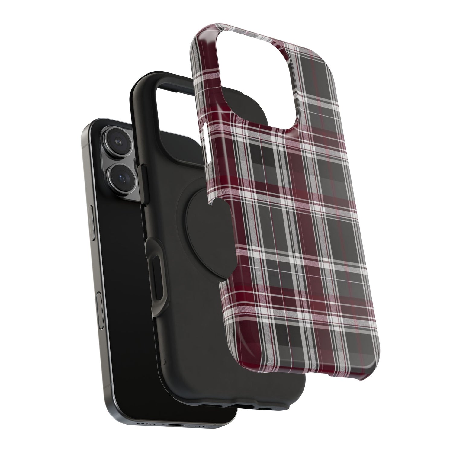 Stylish Plaid Impact-Resistant Phone Cases- Maroon Grey Plaid