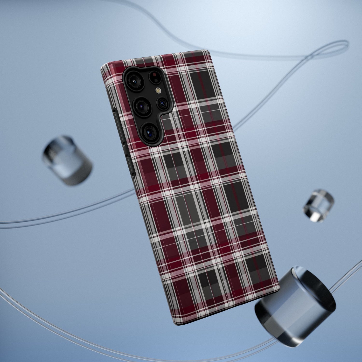 Stylish Plaid Impact-Resistant Phone Cases- Maroon Grey Plaid