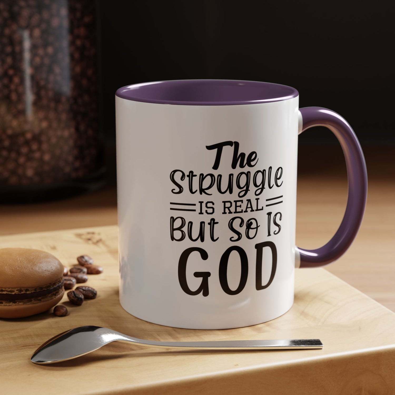 Faith-Inspired Accent Coffee Mug - "The Struggle Is Real But So Is God" - Inspirational Quotes, Gift for Her, Daily Motivation, 11oz, 15oz