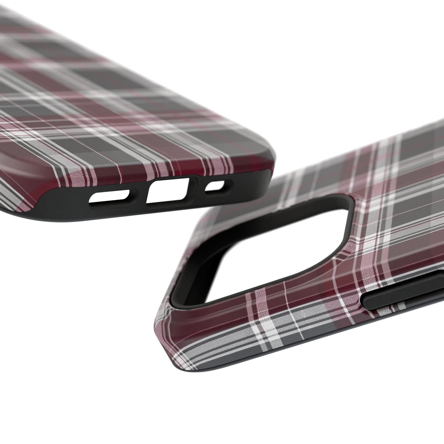 Stylish Plaid Impact-Resistant Phone Cases- Maroon Grey Plaid