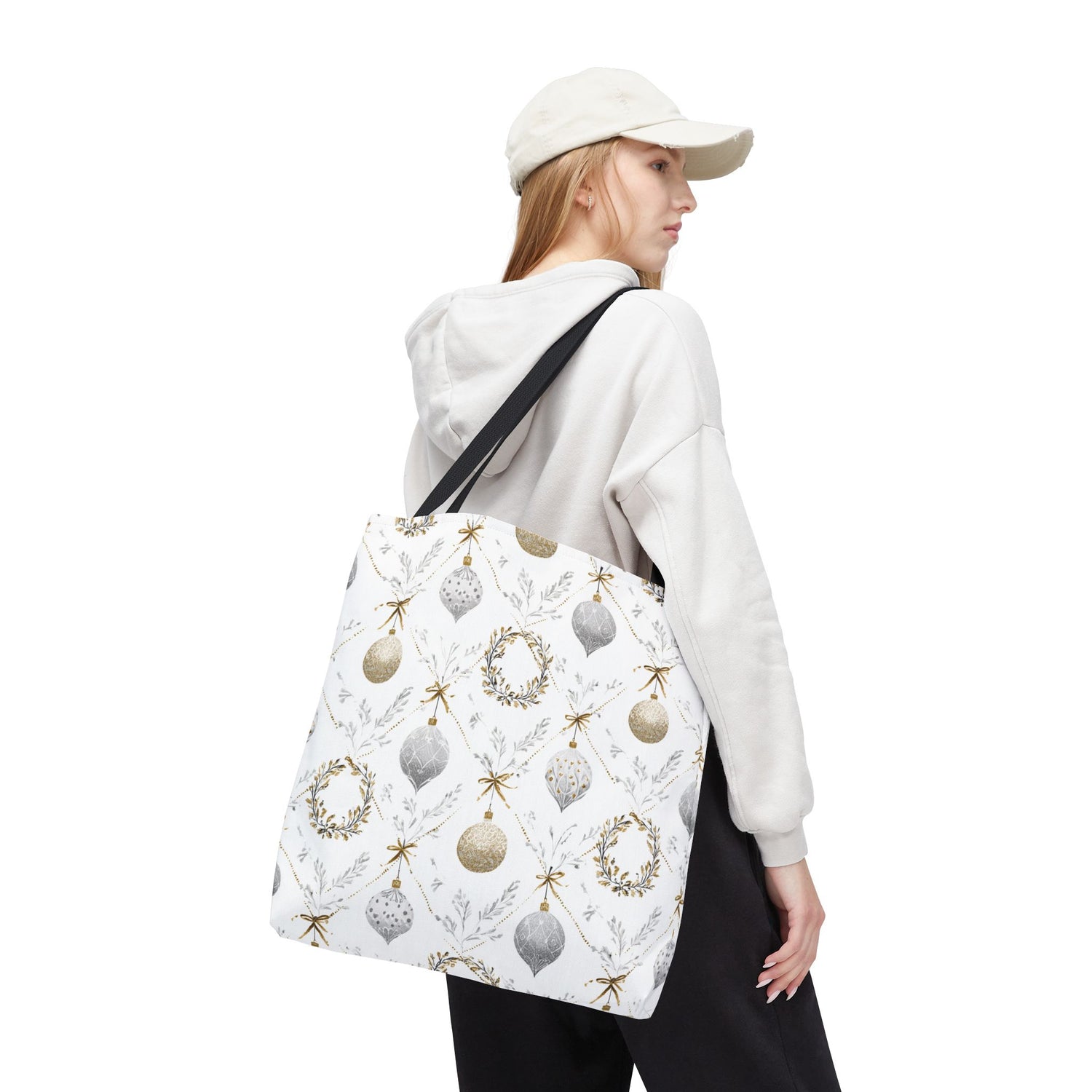 Elegant Christmas Tote Bag- Gold Silver Ornaments