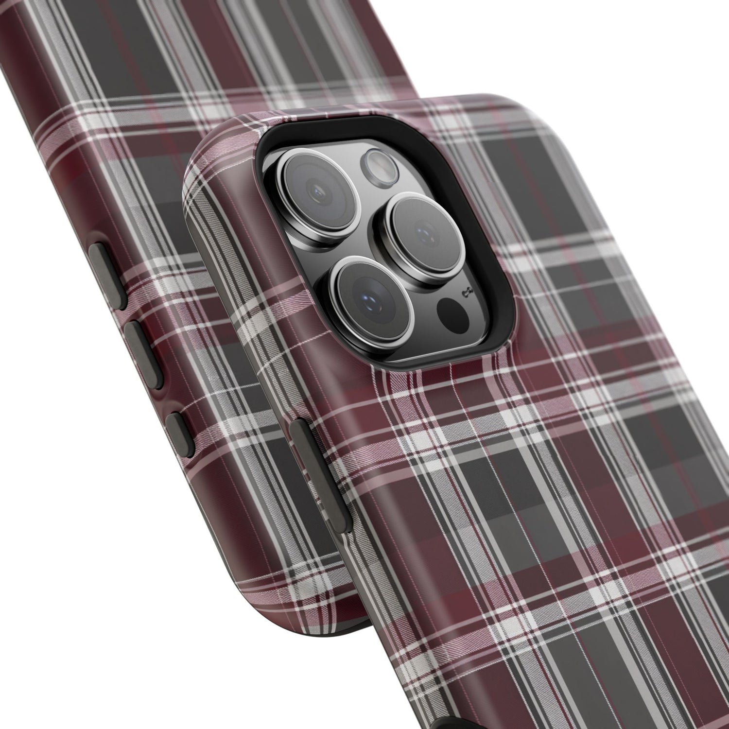 Stylish Plaid Impact-Resistant Phone Cases- Maroon Grey Plaid