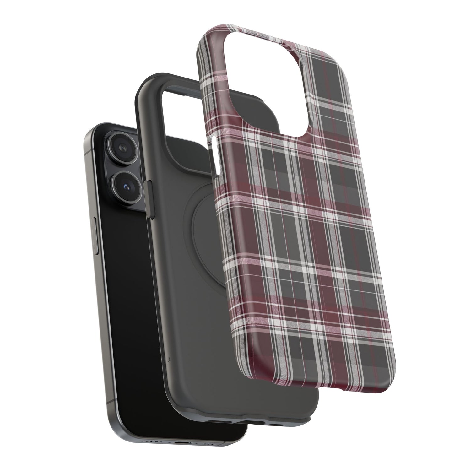 Stylish Plaid Impact-Resistant Phone Cases- Maroon Grey Plaid