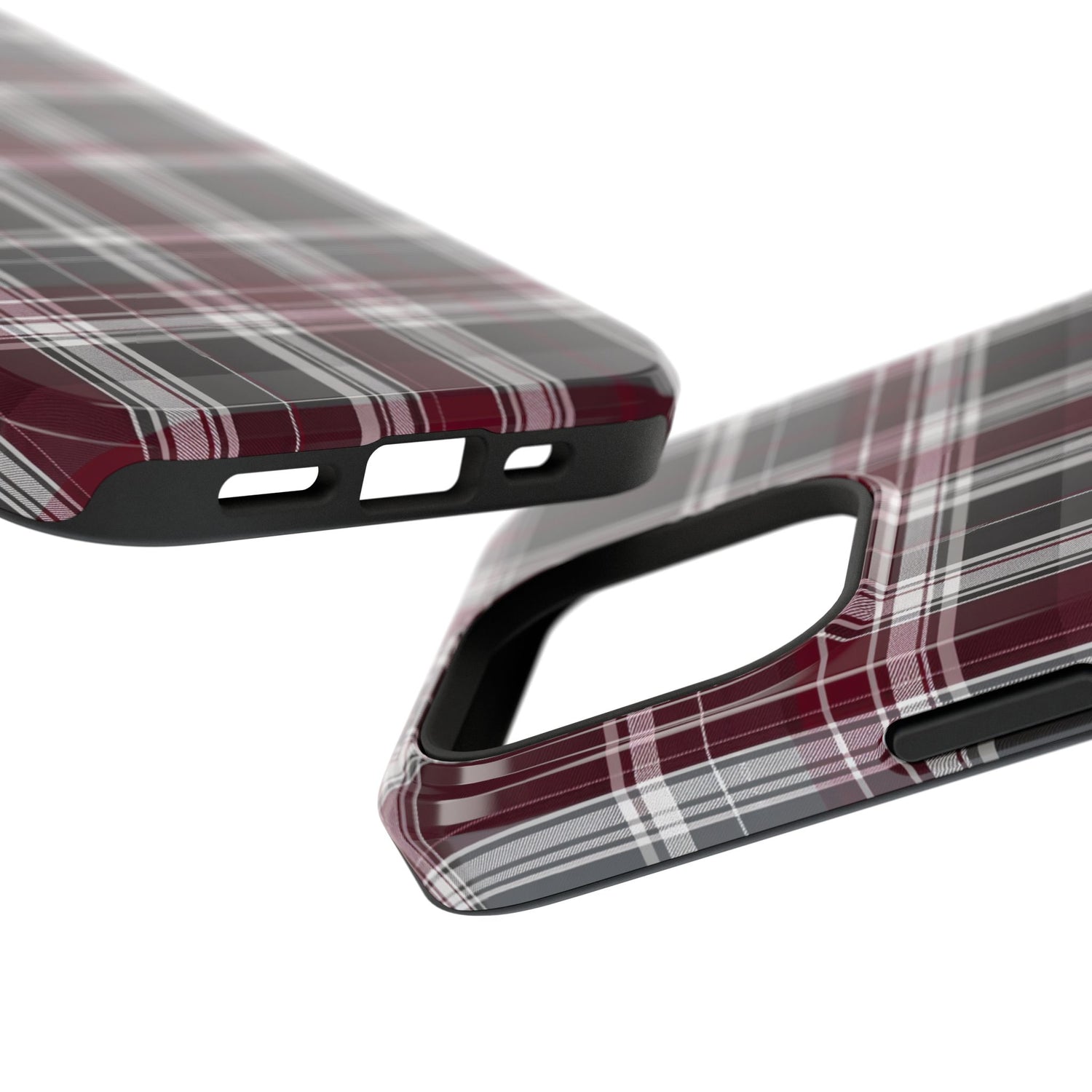 Stylish Plaid Impact-Resistant Phone Cases- Maroon Grey Plaid