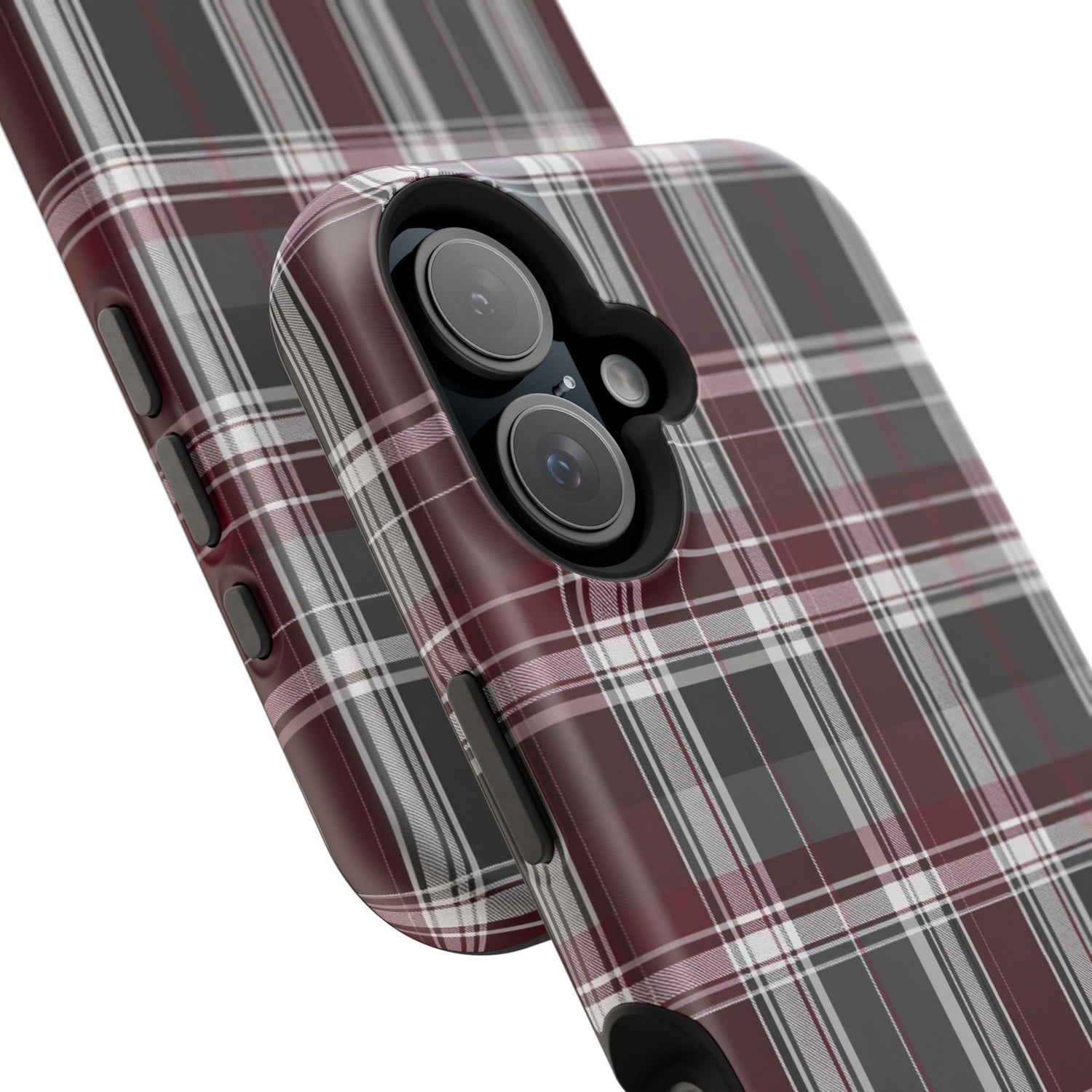Stylish Plaid Impact-Resistant Phone Cases- Maroon Grey Plaid