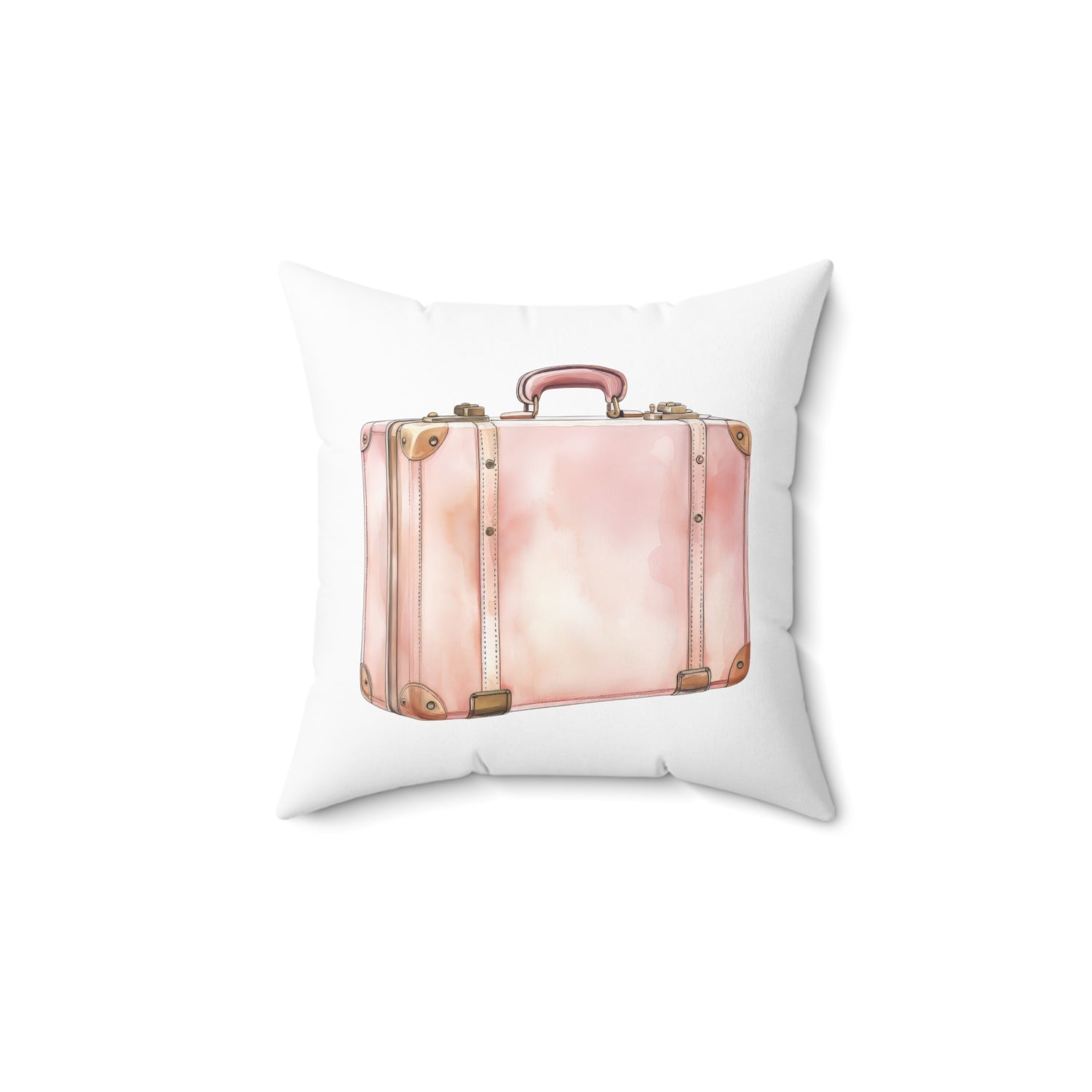 Spun Polyester Square Pillow with Removable Cover Watercolor Pink Paris Scene Luggage