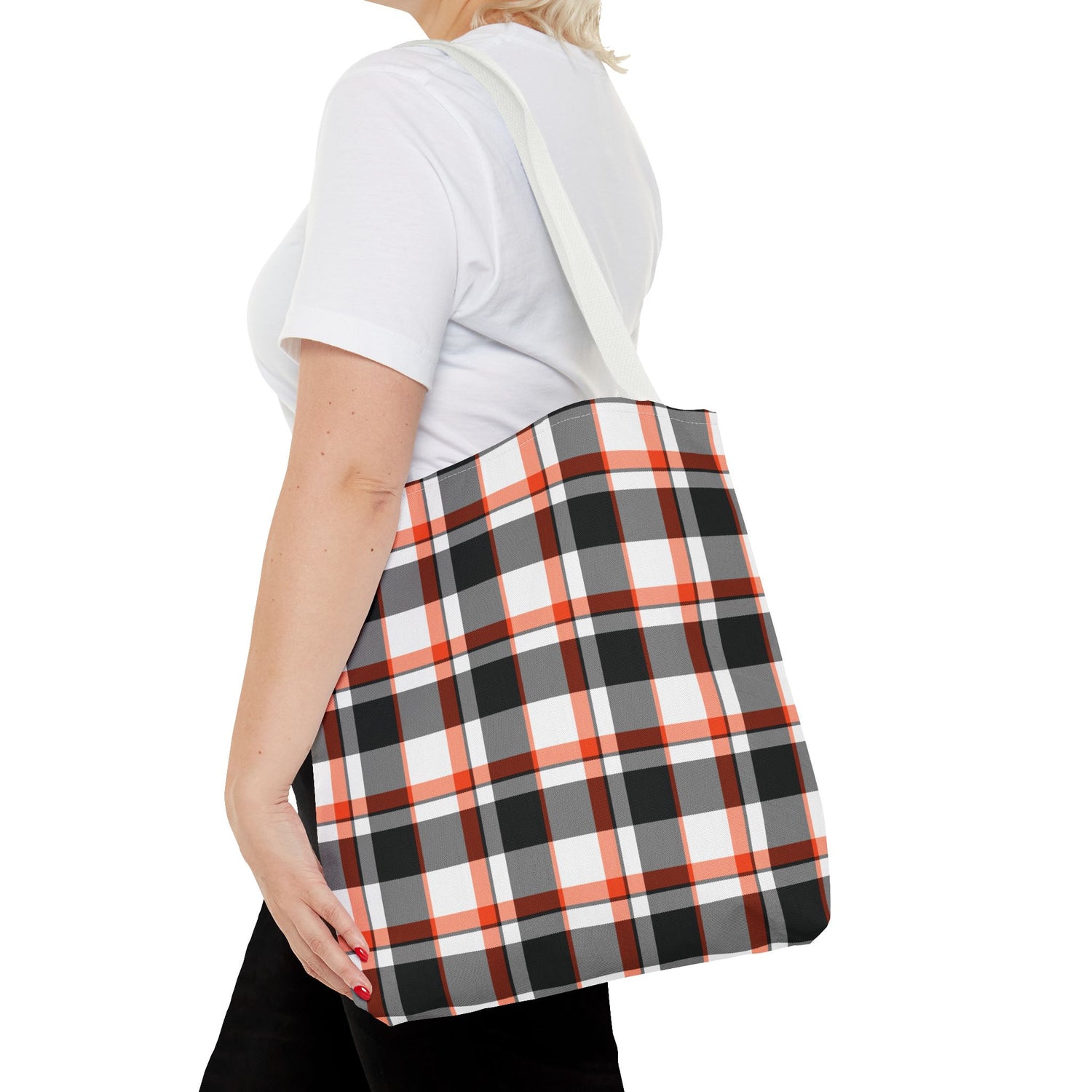 Fall Plaid Black Orange Tote Bag