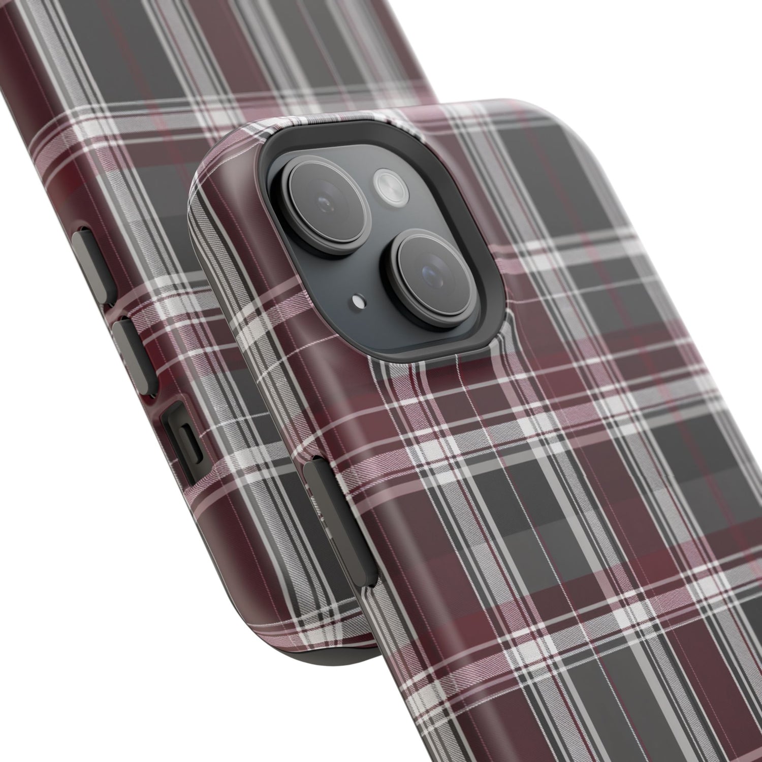 Stylish Plaid Impact-Resistant Phone Cases- Maroon Grey Plaid