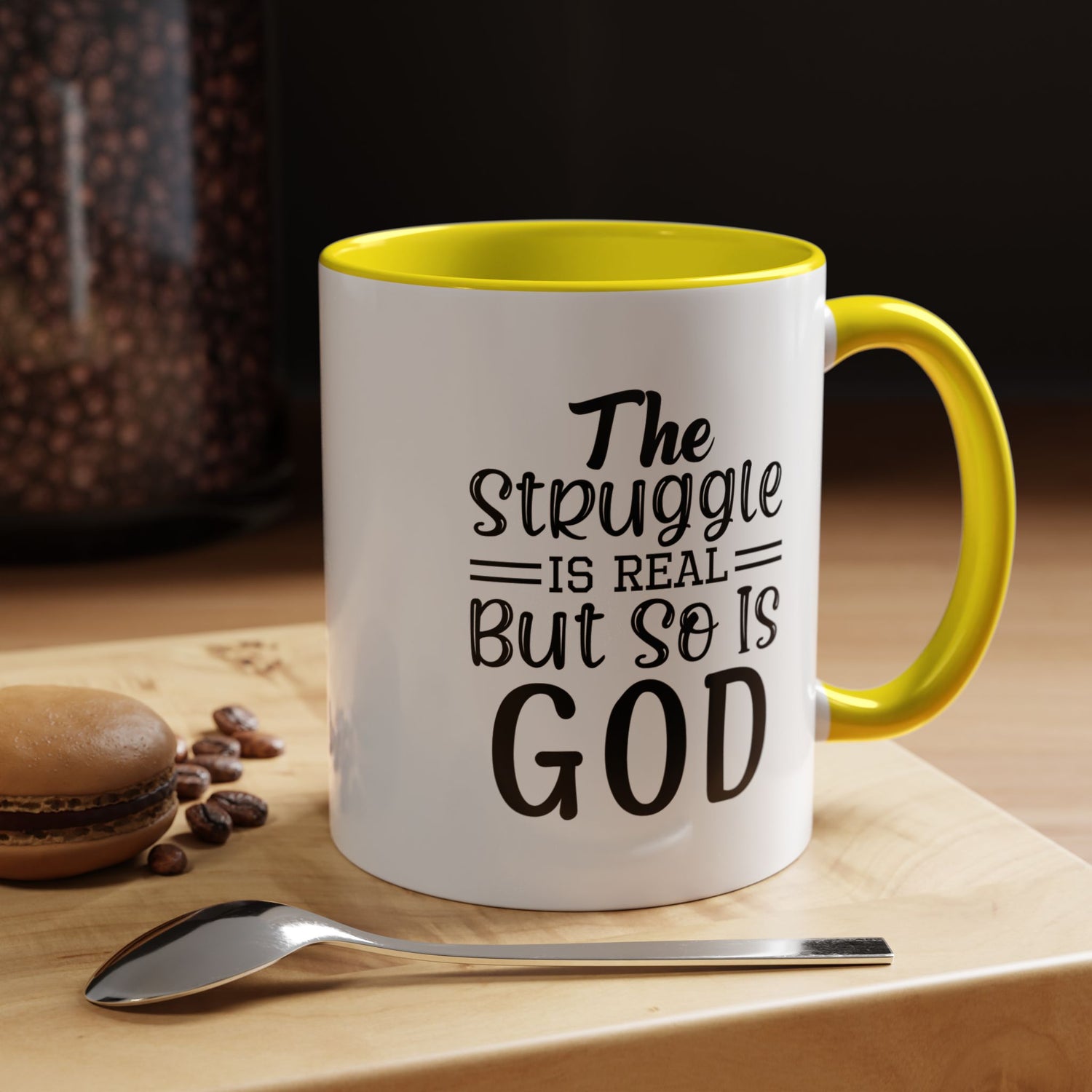 Faith-Inspired Accent Coffee Mug - "The Struggle Is Real But So Is God" - Inspirational Quotes, Gift for Her, Daily Motivation, 11oz, 15oz