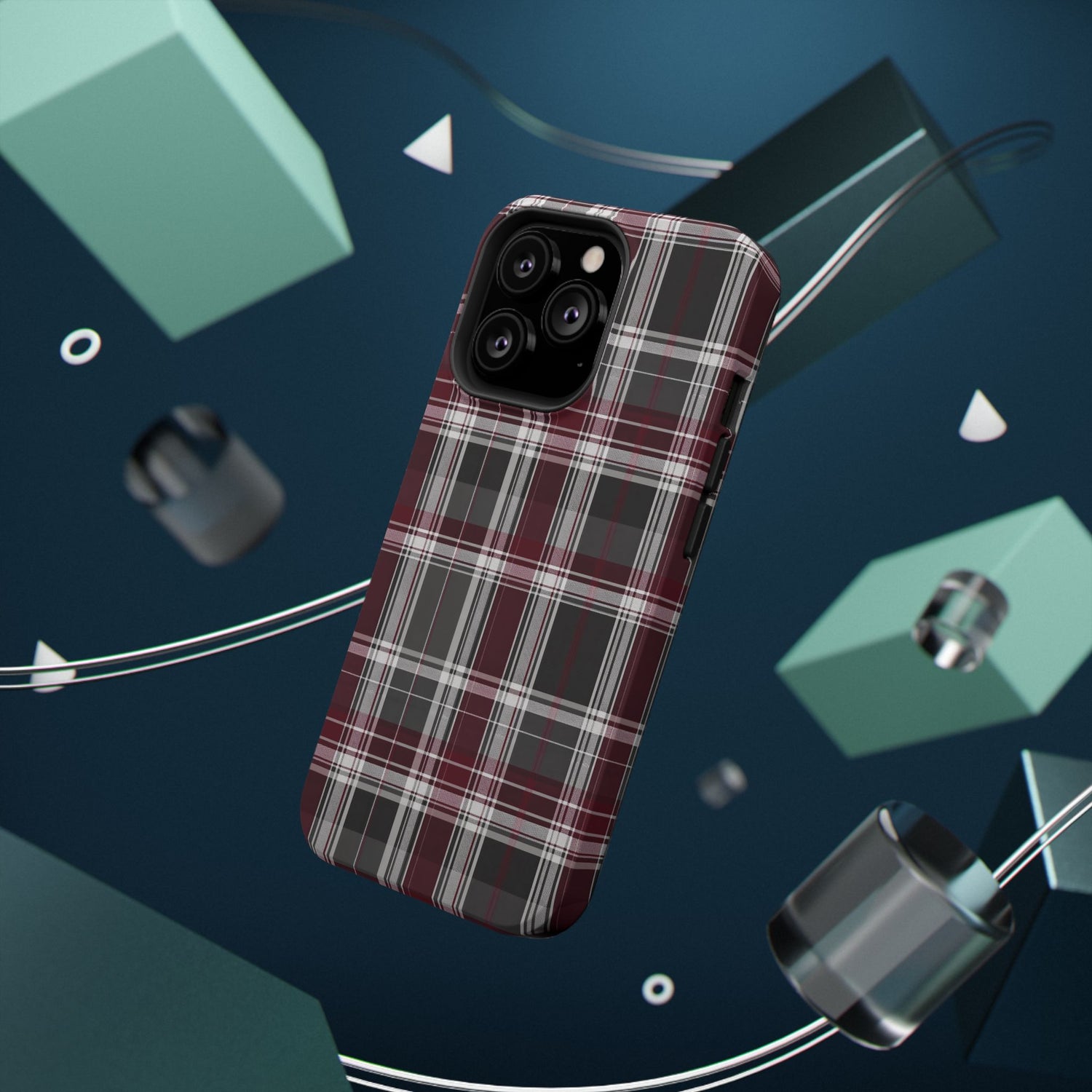 Stylish Plaid Impact-Resistant Phone Cases- Maroon Grey Plaid