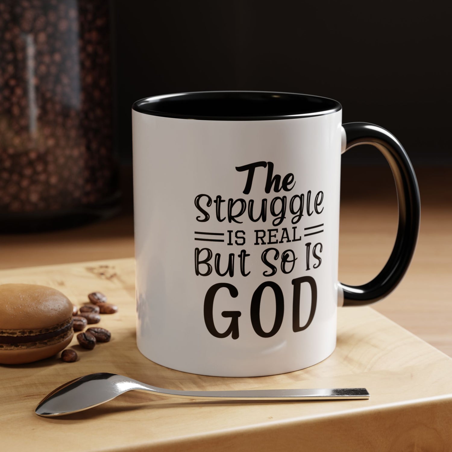 Faith-Inspired Accent Coffee Mug - "The Struggle Is Real But So Is God" - Inspirational Quotes, Gift for Her, Daily Motivation, 11oz, 15oz