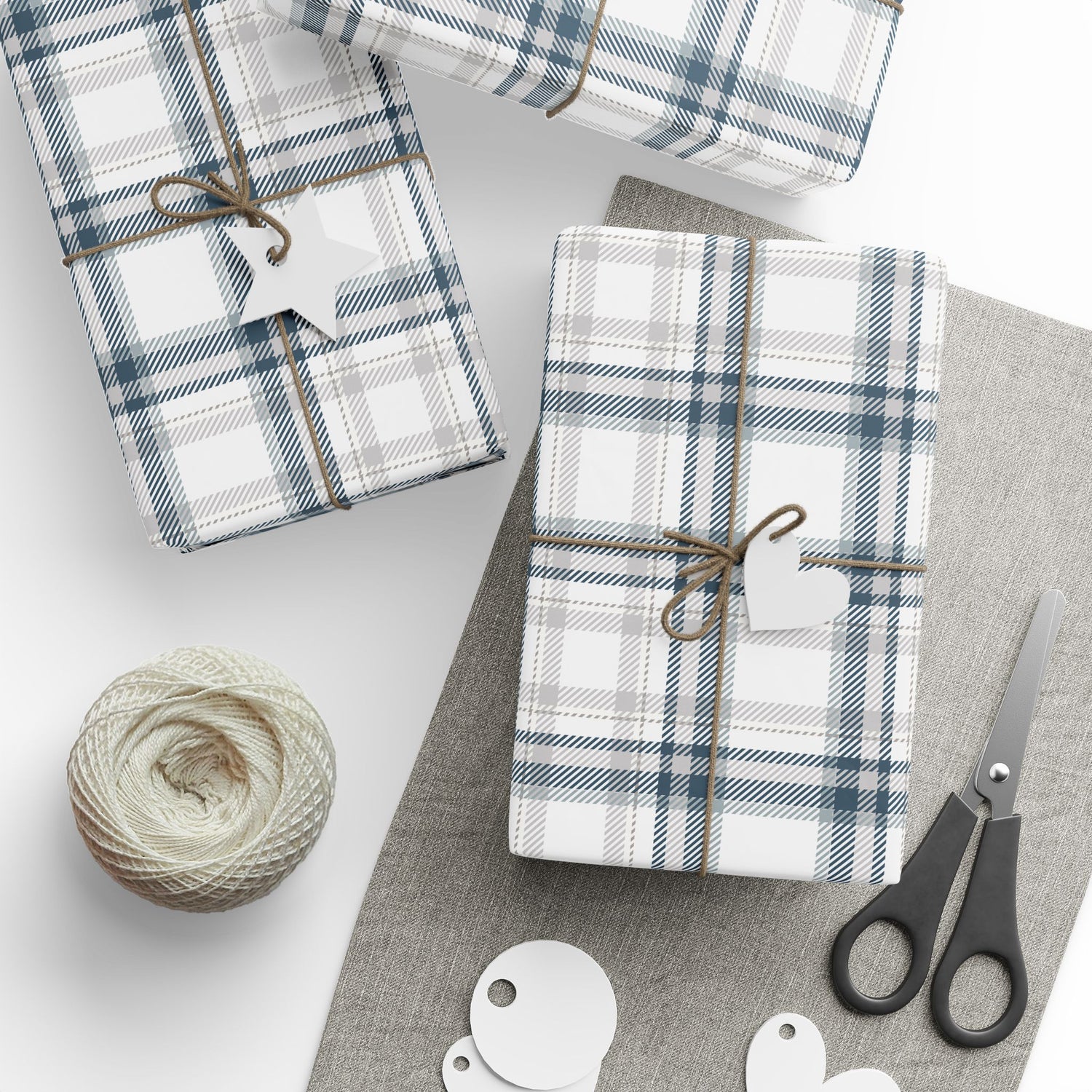 Premium Wrapping Paper -Grey Blue Plaid