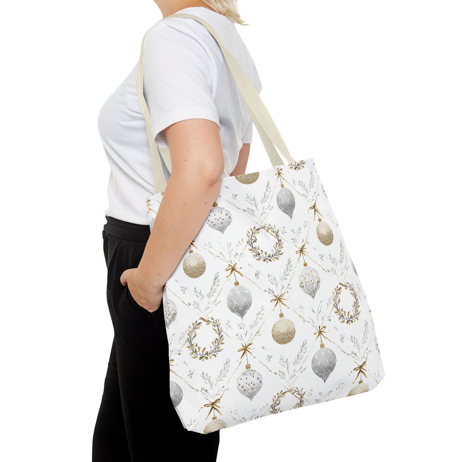 Elegant Christmas Tote Bag- Gold Silver Ornaments