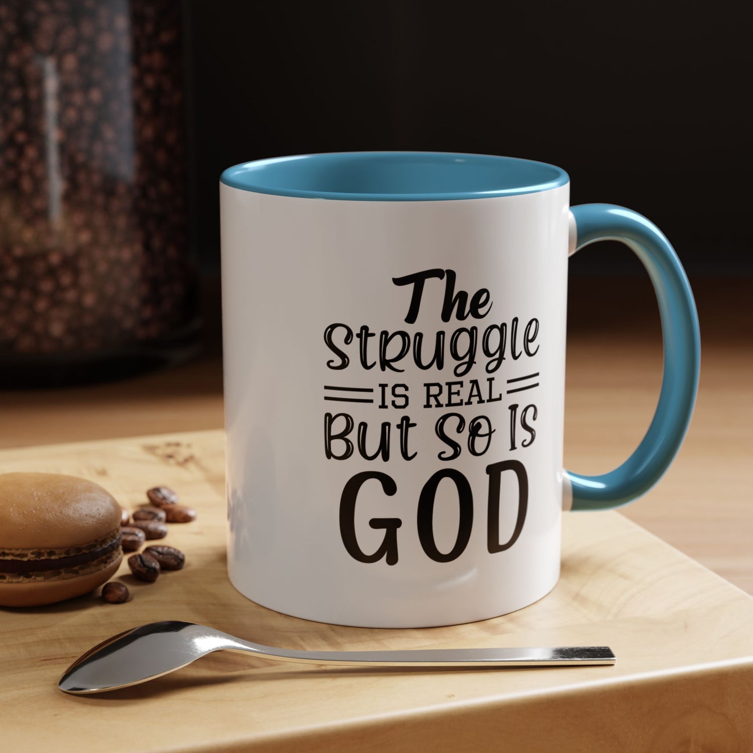 Faith-Inspired Accent Coffee Mug - "The Struggle Is Real But So Is God" - Inspirational Quotes, Gift for Her, Daily Motivation, 11oz, 15oz