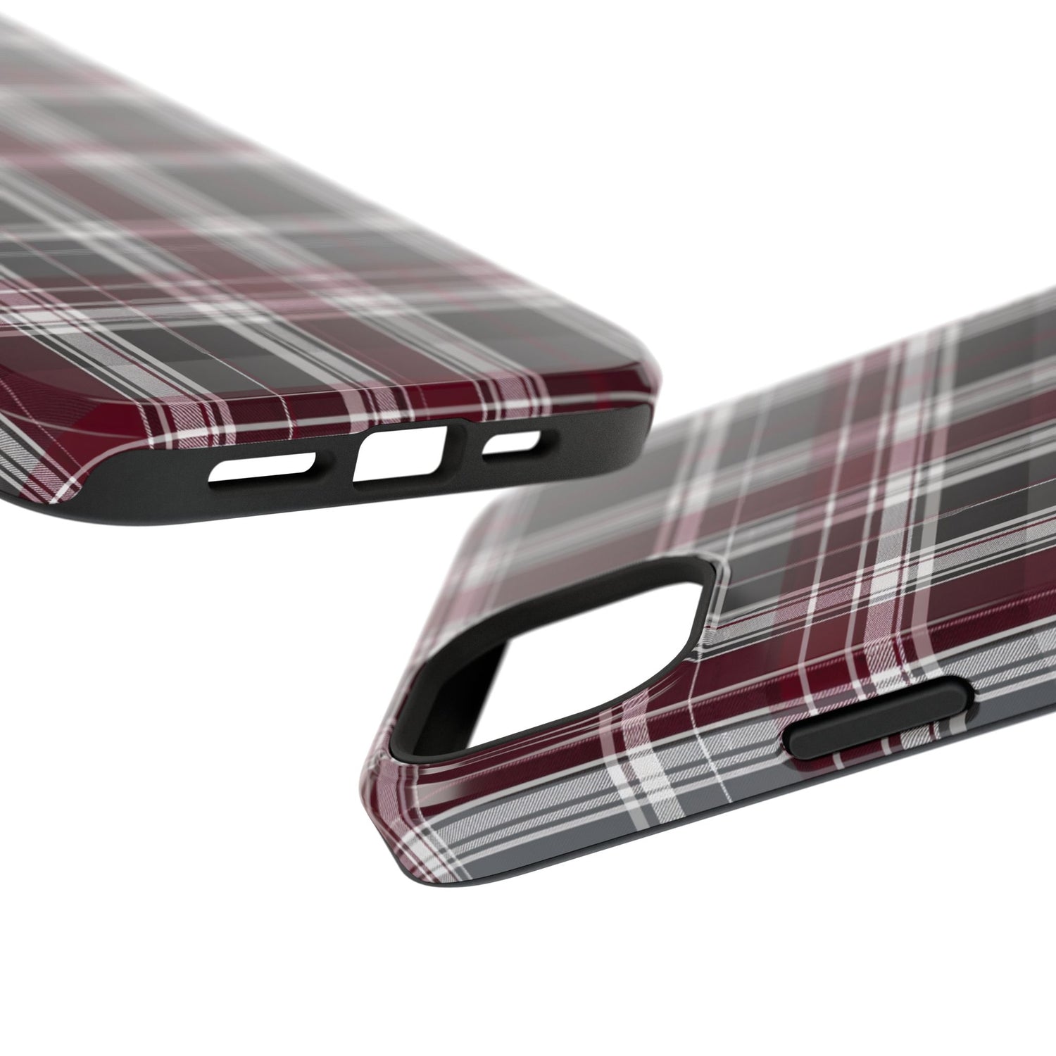 Stylish Plaid Impact-Resistant Phone Cases- Maroon Grey Plaid