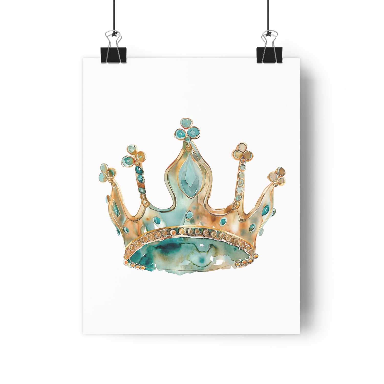 Giclée Art Print Watercolor Teal Princess Crown 1