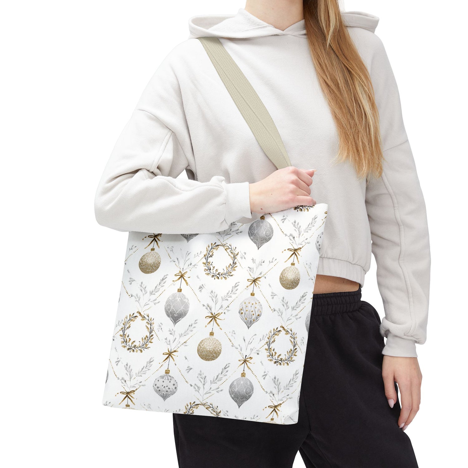 Elegant Christmas Tote Bag- Gold Silver Ornaments