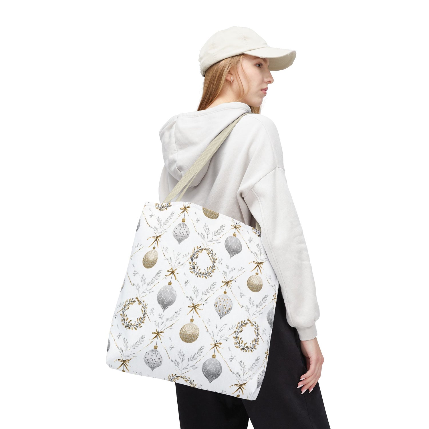 Elegant Christmas Tote Bag- Gold Silver Ornaments