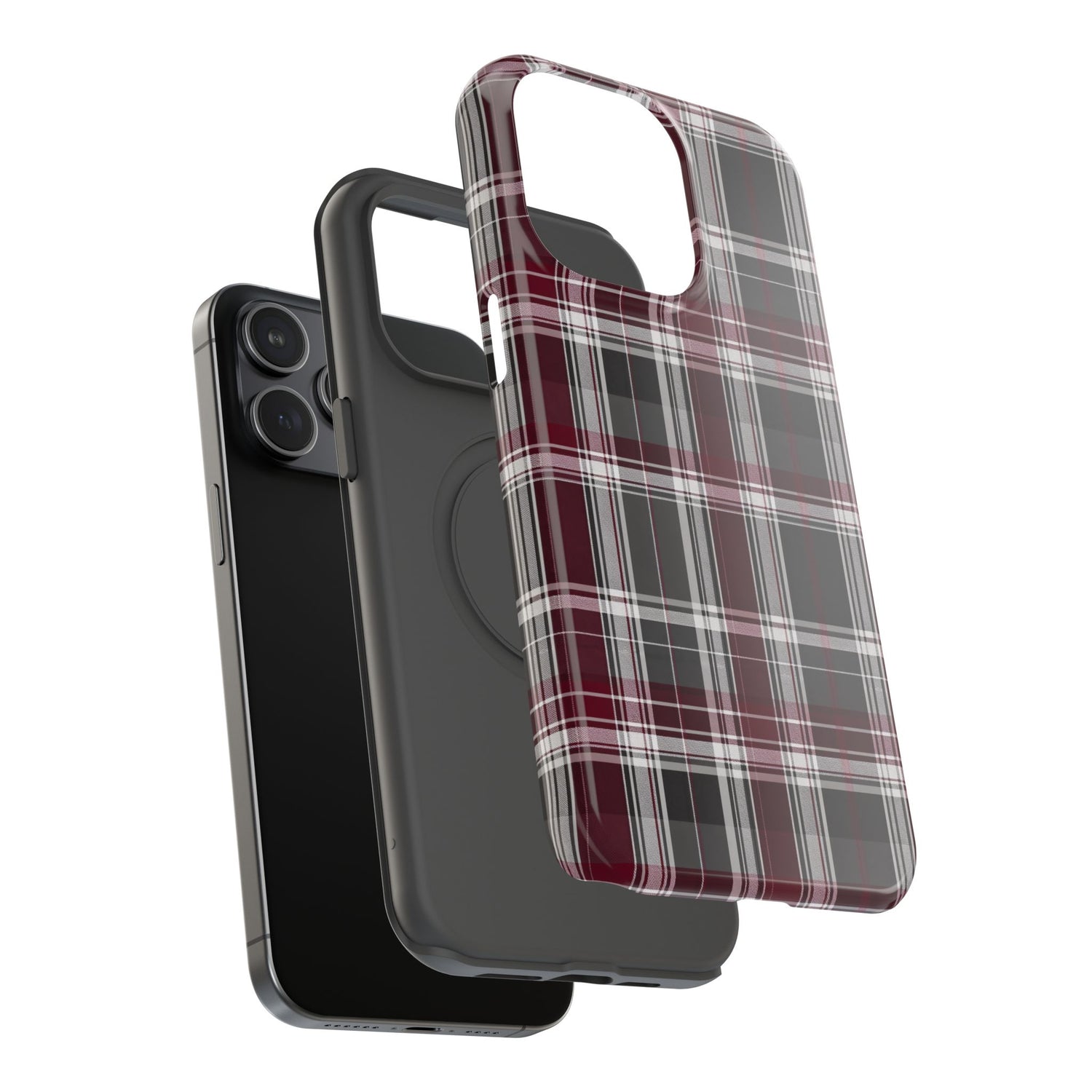 Stylish Plaid Impact-Resistant Phone Cases- Maroon Grey Plaid