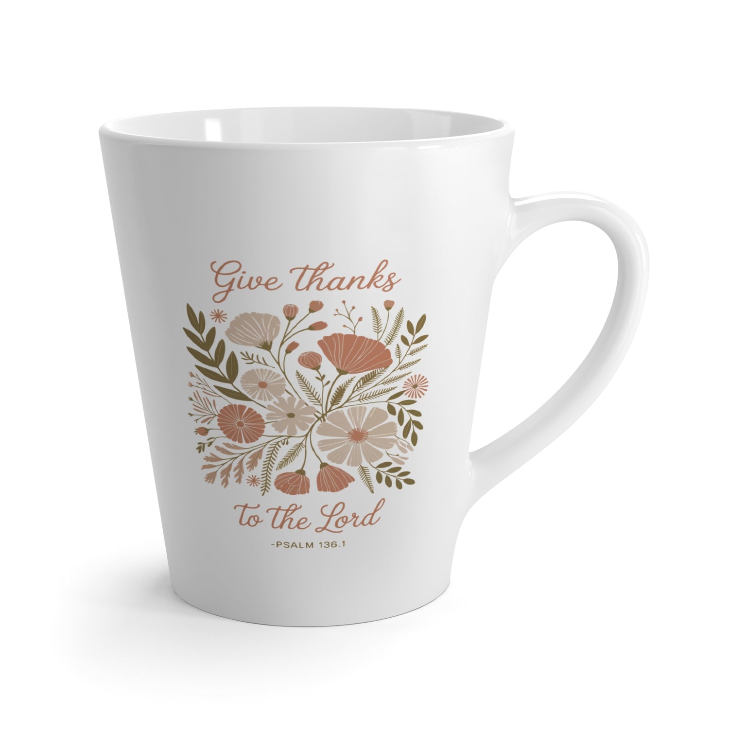 Floral Scripture Latte Mug, Inspirational Coffee Cup
