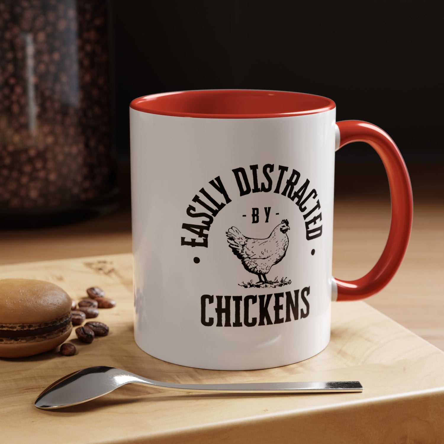 Funny Mug/Chicken Lover/Funny Gift/Gifts under 20/Accent Coffee Mug, 11oz "Easily Distracted By Chickens"