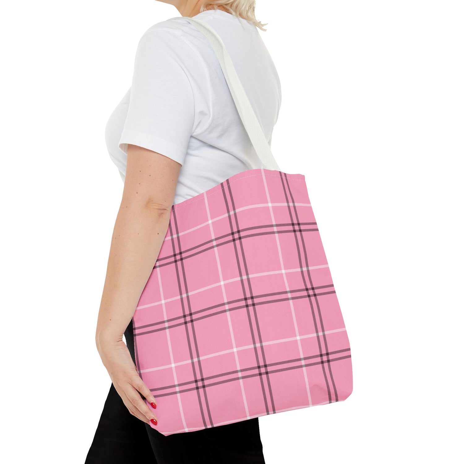 Pink and Black Plaid Tote Bag