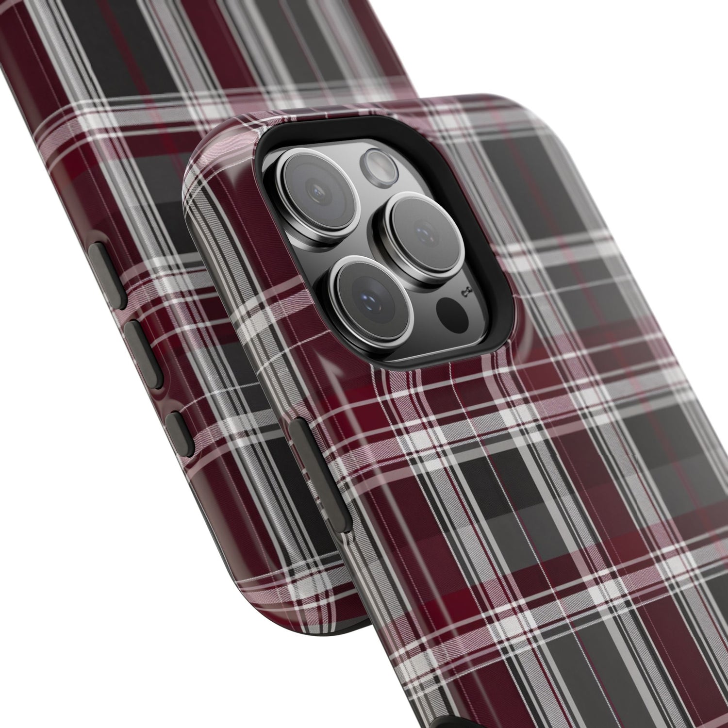 Stylish Plaid Impact-Resistant Phone Cases- Maroon Grey Plaid
