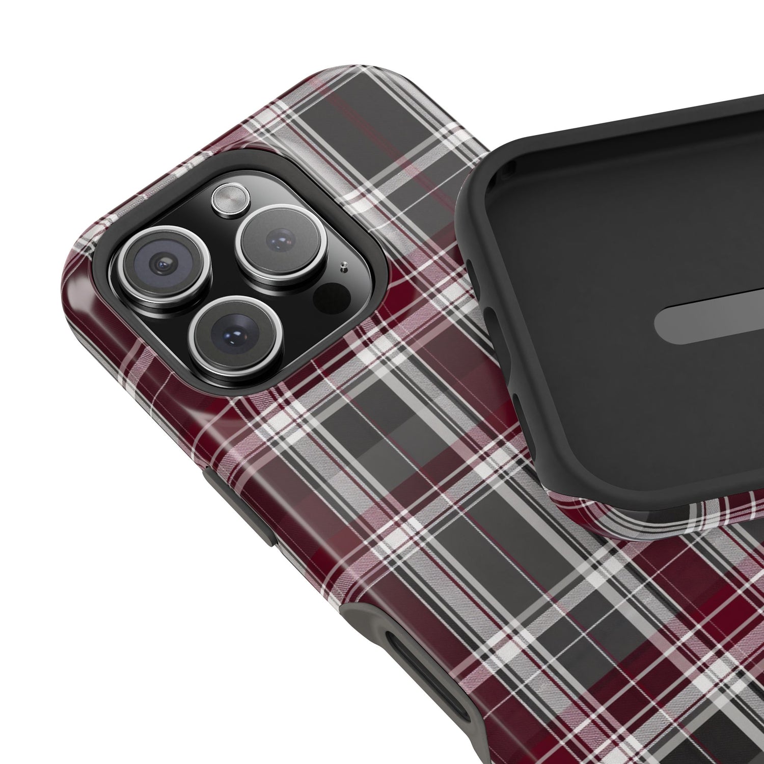 Stylish Plaid Impact-Resistant Phone Cases- Maroon Grey Plaid
