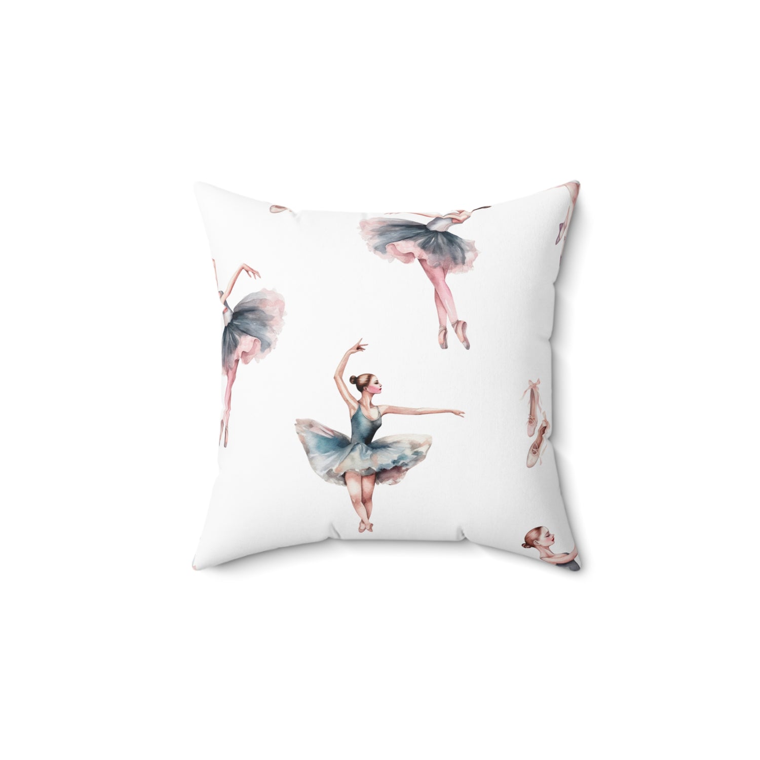 Spun Polyester Square Pillow With Removable Cover Watercolor Ballerina Pink Blue