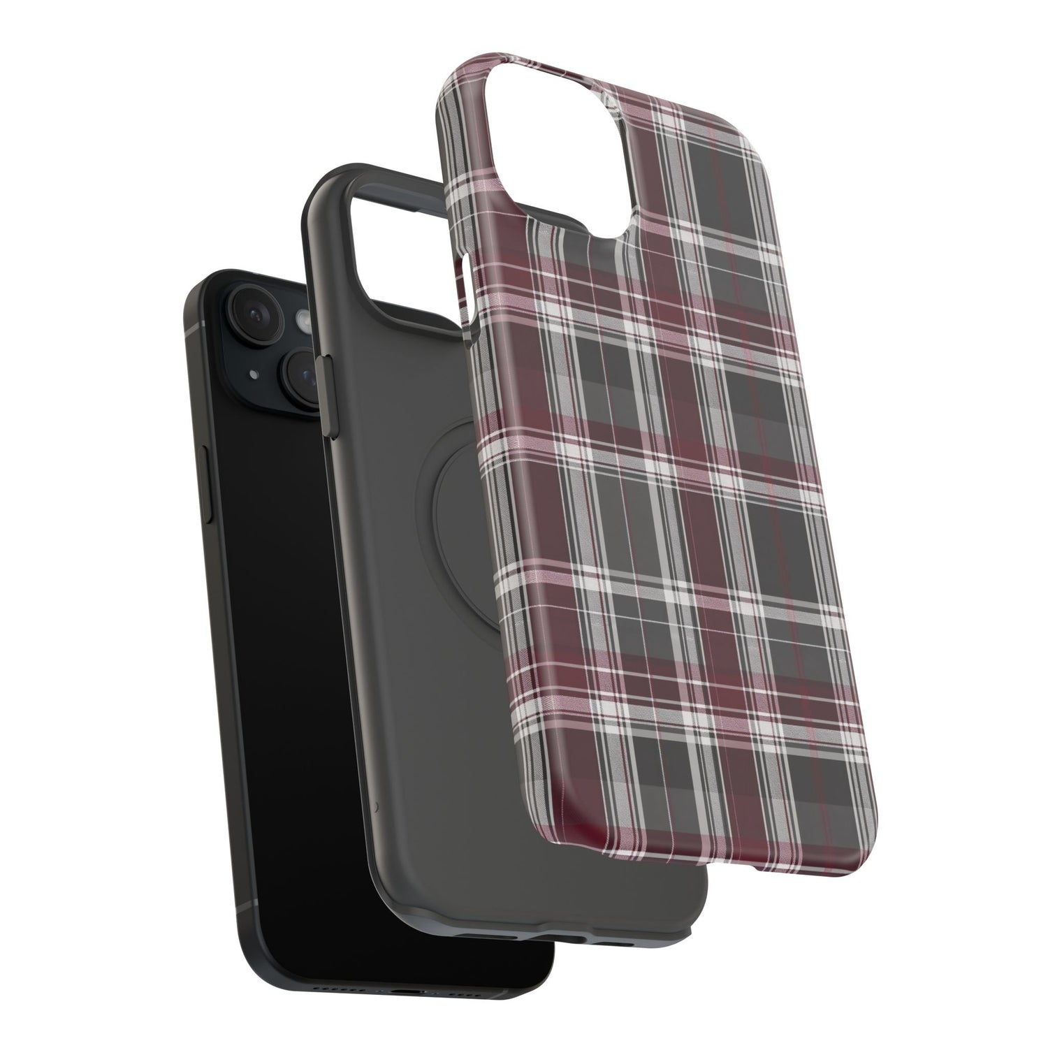 Stylish Plaid Impact-Resistant Phone Cases- Maroon Grey Plaid