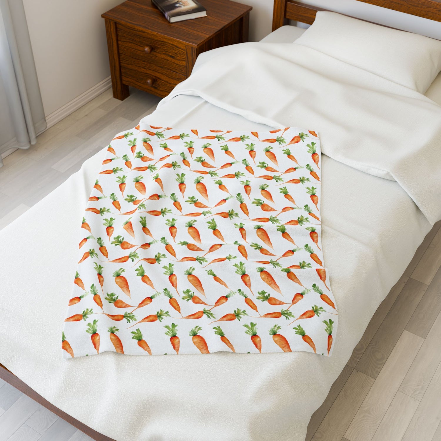 Cozy Carrot Pattern Velveteen Plush Blanket | Soft Throw for Home Décor, Gifts, Nursery, Easter, Kids' Room