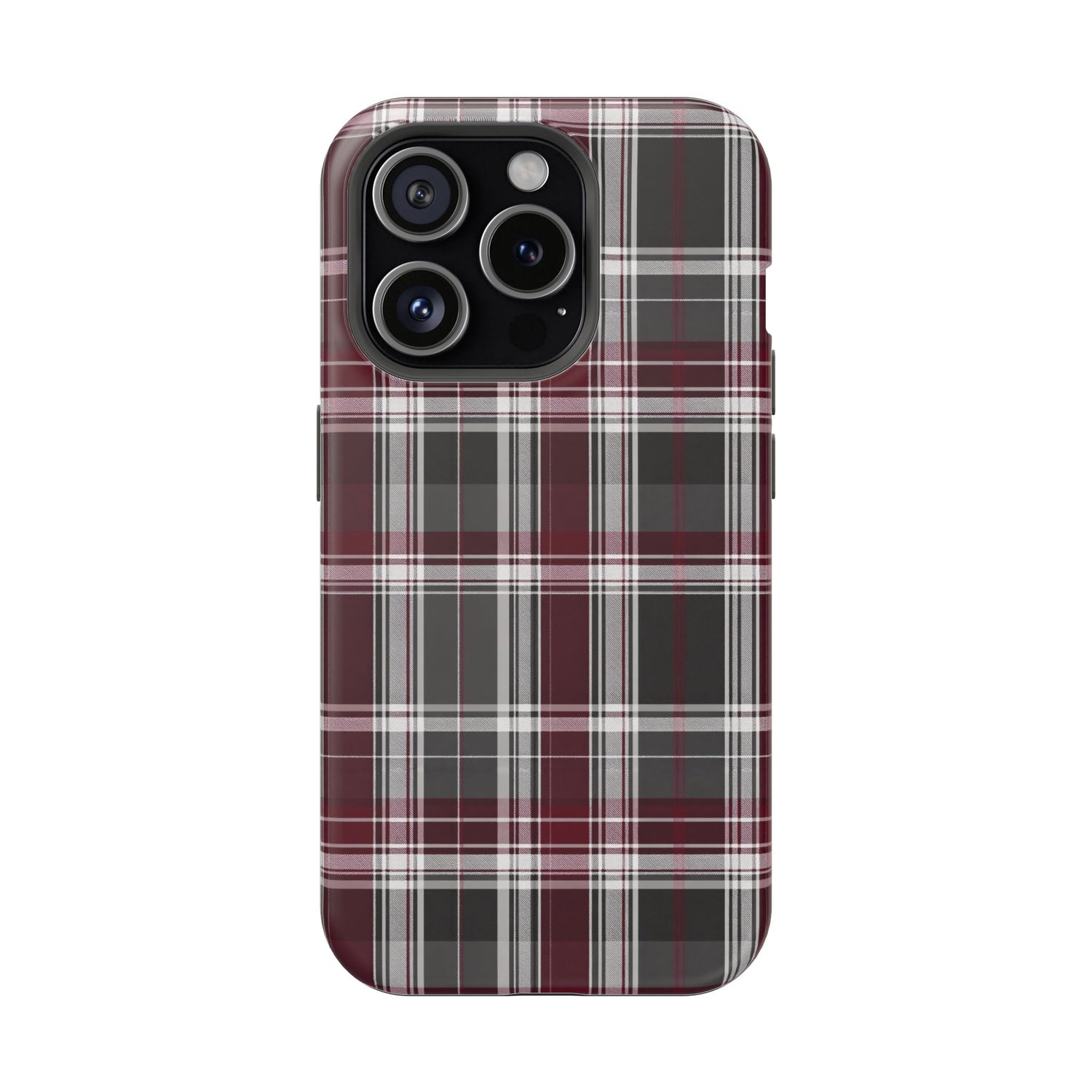 Stylish Plaid Impact-Resistant Phone Cases- Maroon Grey Plaid