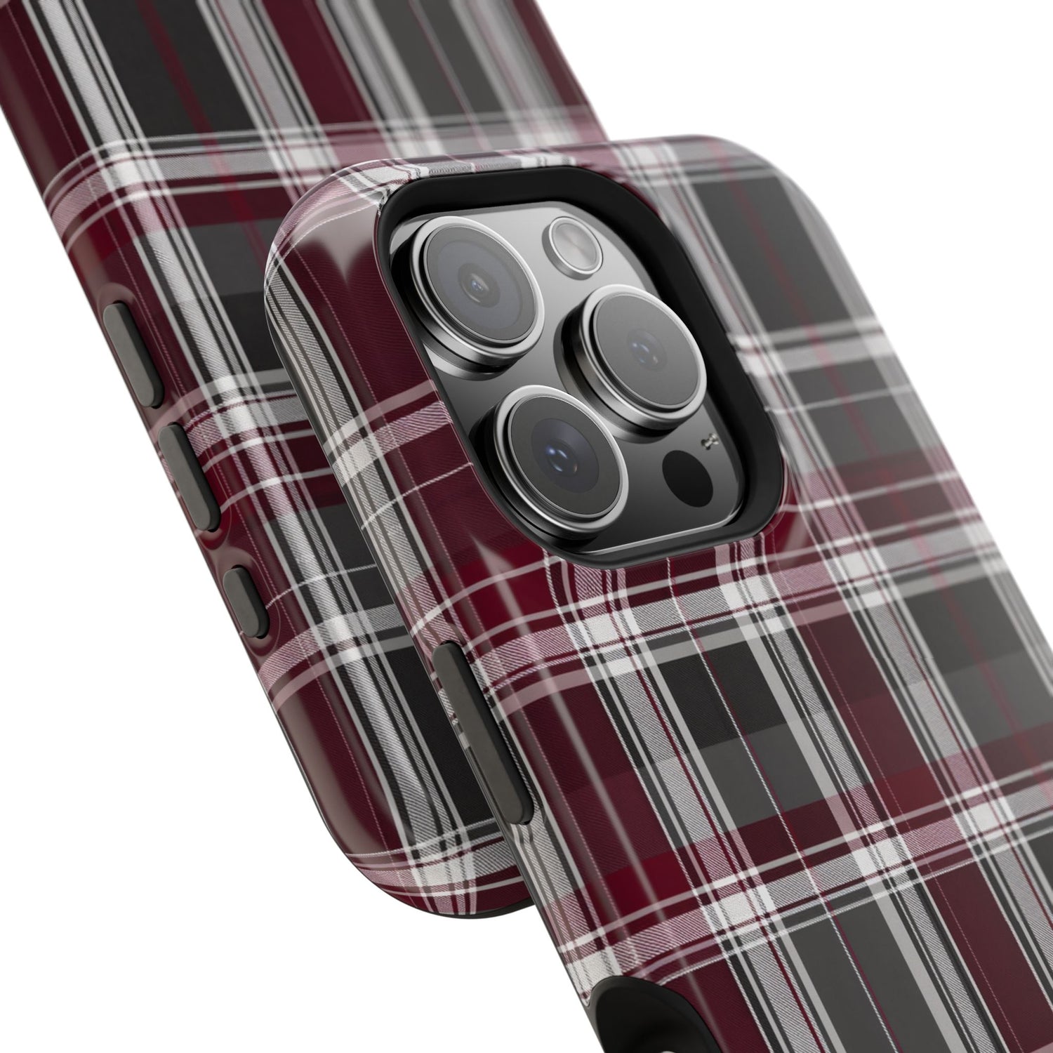 Stylish Plaid Impact-Resistant Phone Cases- Maroon Grey Plaid