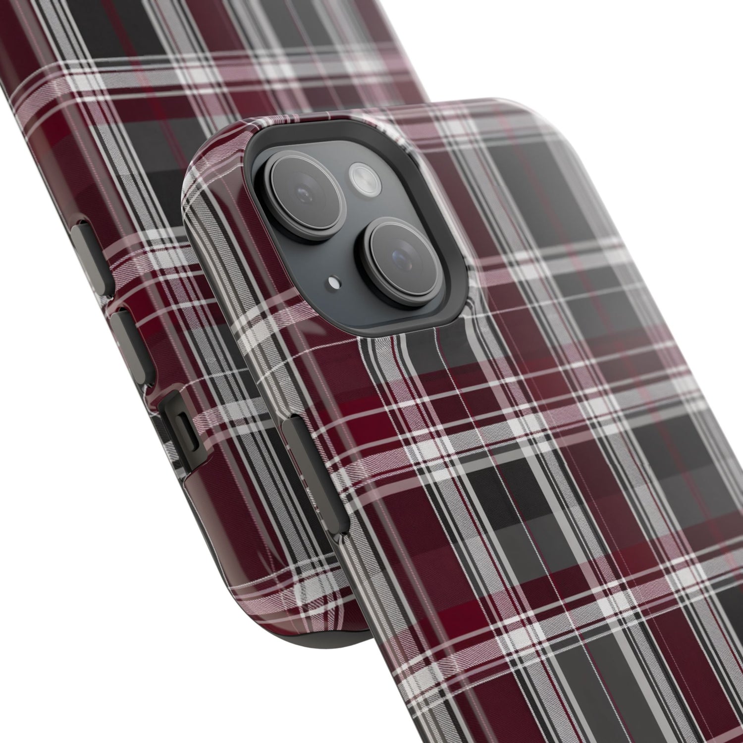Stylish Plaid Impact-Resistant Phone Cases- Maroon Grey Plaid