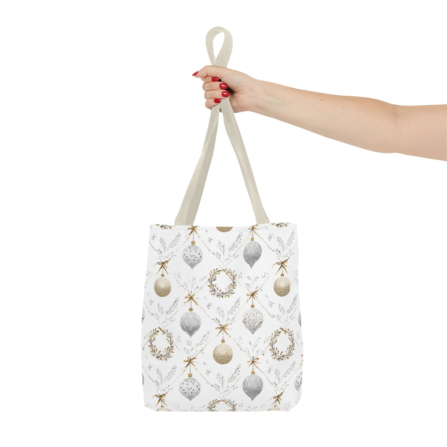 Elegant Christmas Tote Bag- Gold Silver Ornaments