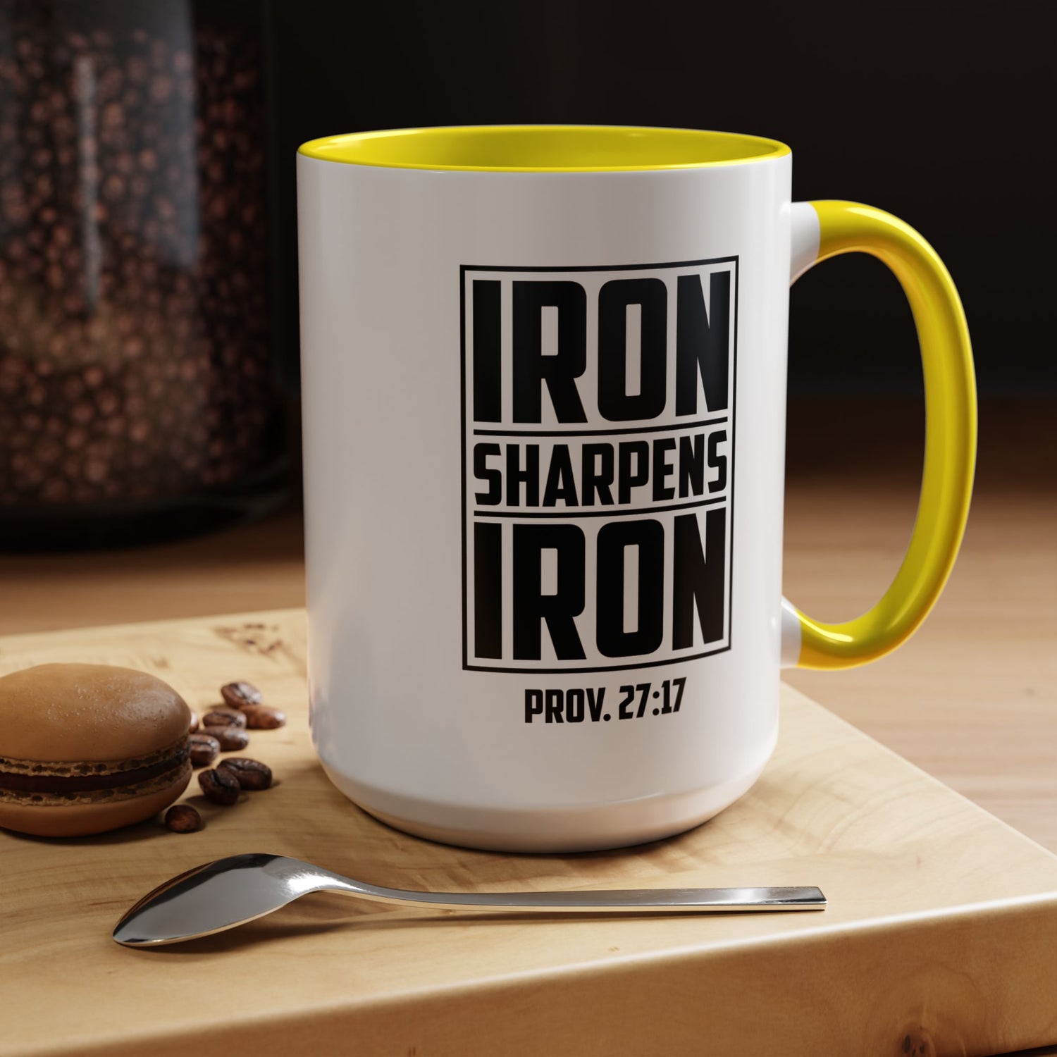 Iron Sharpens Iron Coffee Mug - Inspirational Gift for Friends, Motivational Mug, Proverbs 27:17, Home Office Coffee Cup, Encouragement Mug