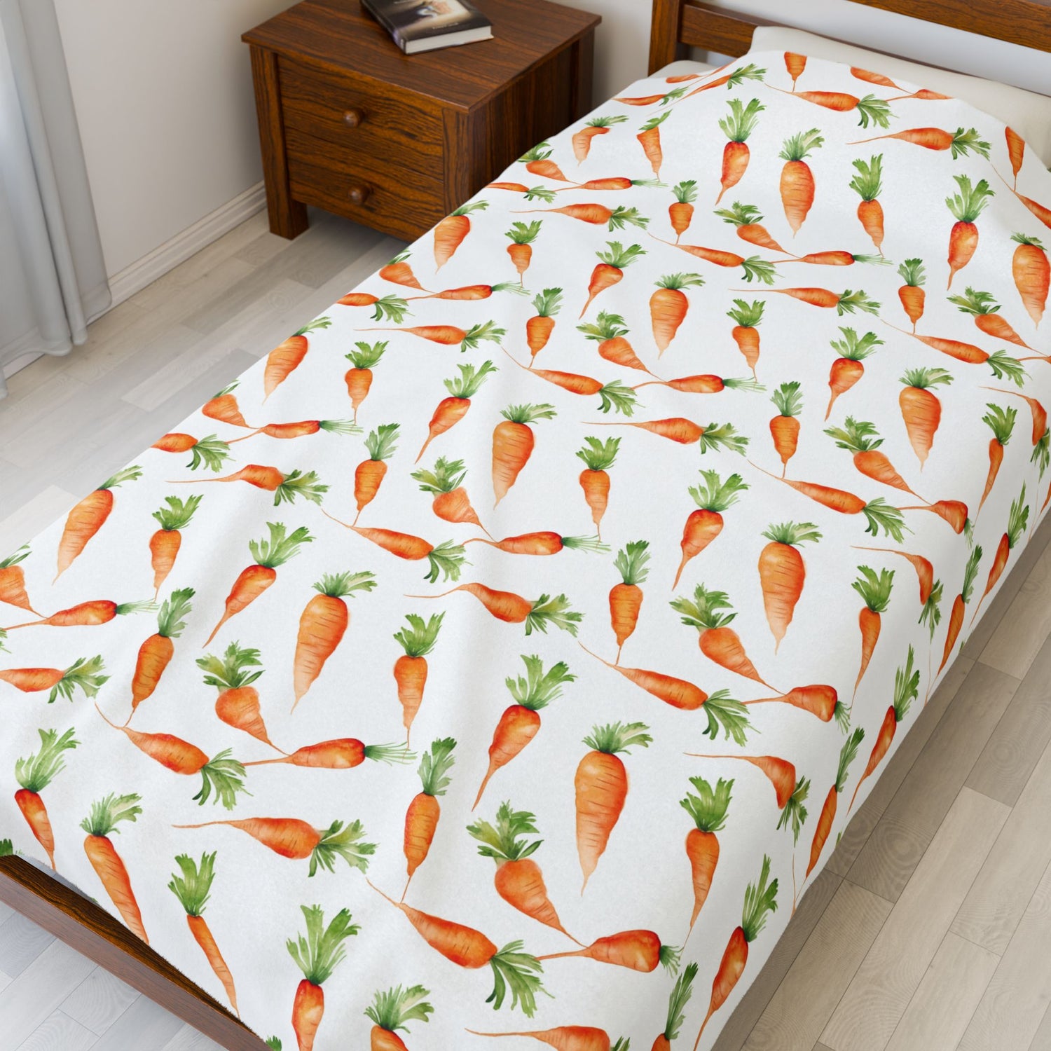 Cozy Carrot Pattern Velveteen Plush Blanket | Soft Throw for Home Décor, Gifts, Nursery, Easter, Kids' Room