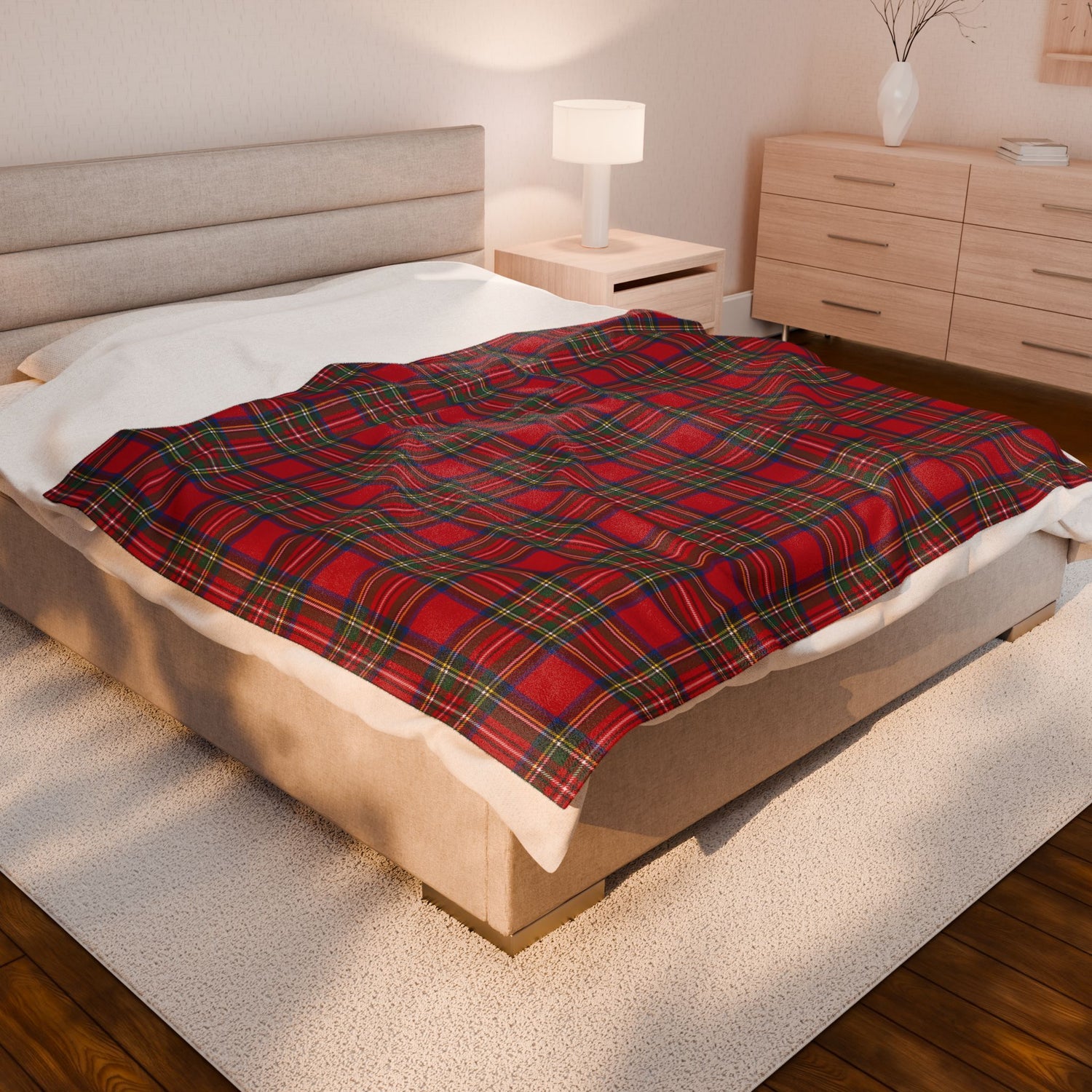 Cozy Plaid Velveteen Blanket Throw in Red Tartan Plaid