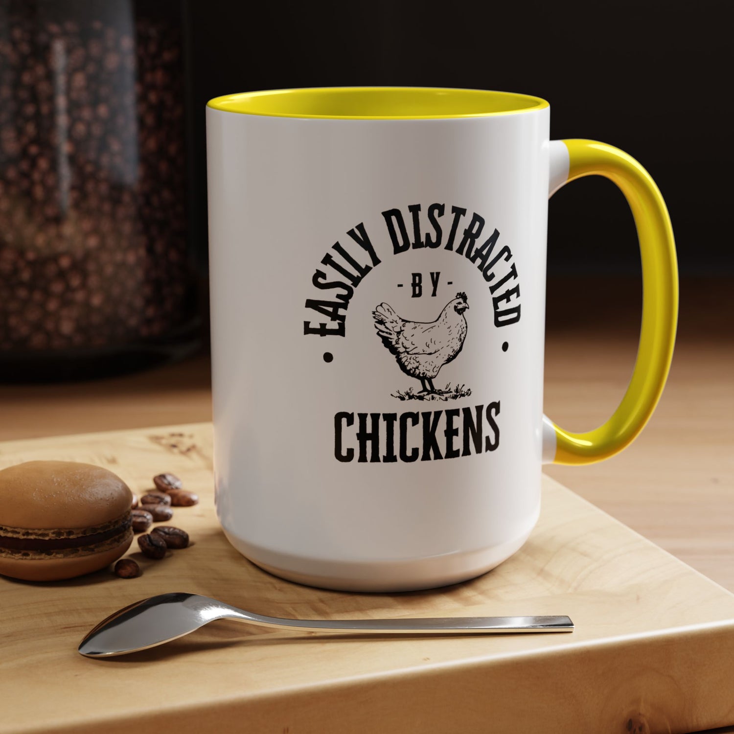 Funny Mug/Chicken Lover/Funny Gift/Gifts under 20/Accent Coffee Mug, 11oz "Easily Distracted By Chickens"