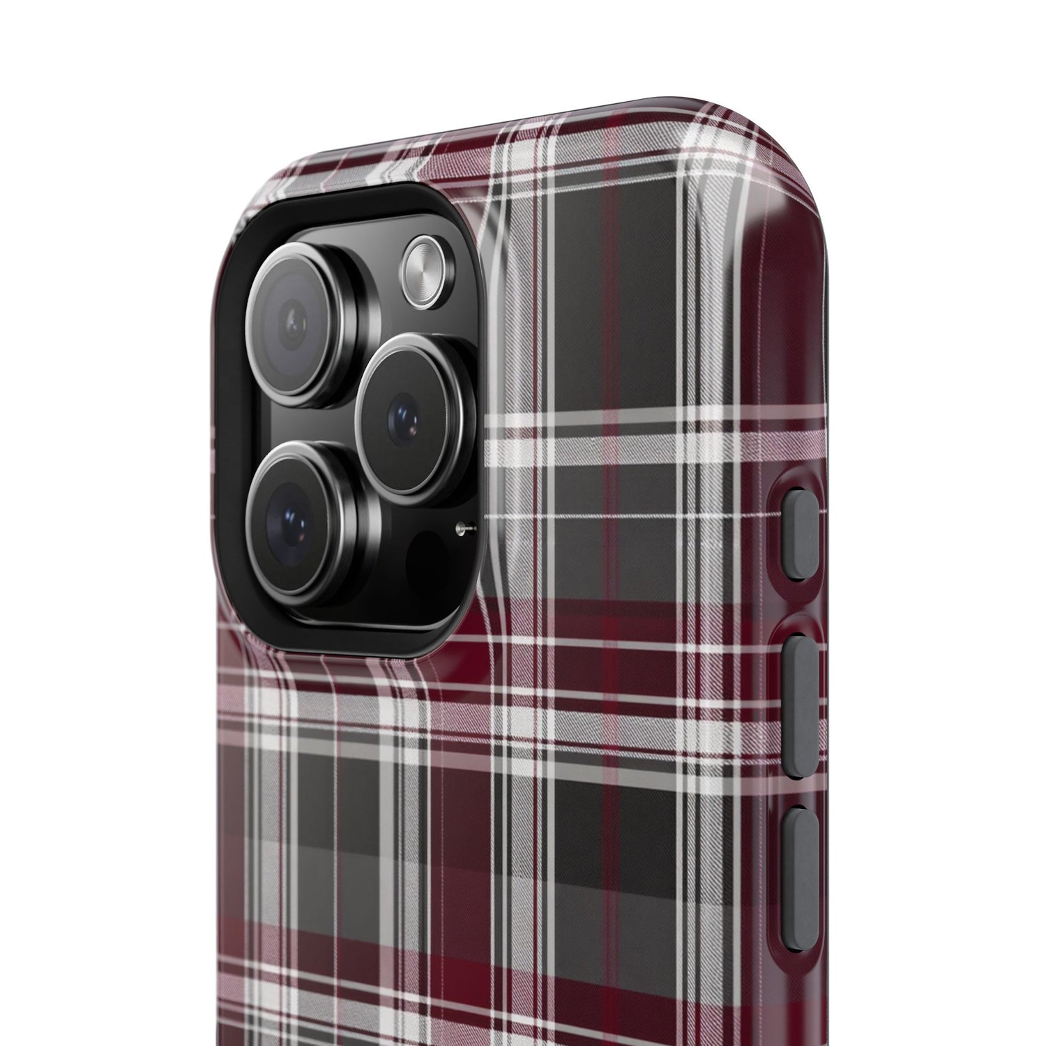 Stylish Plaid Impact-Resistant Phone Cases- Maroon Grey Plaid