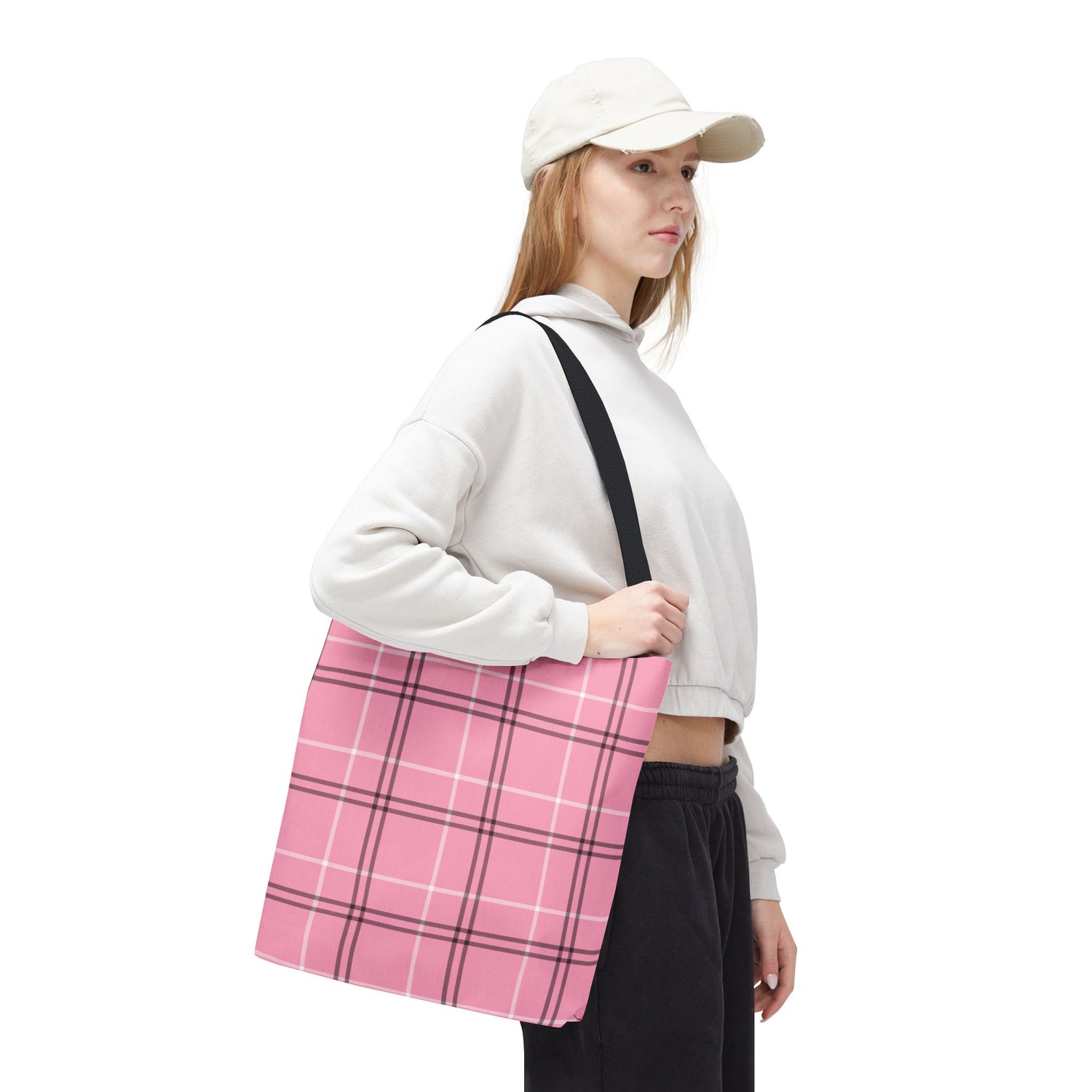 Pink and Black Plaid Tote Bag
