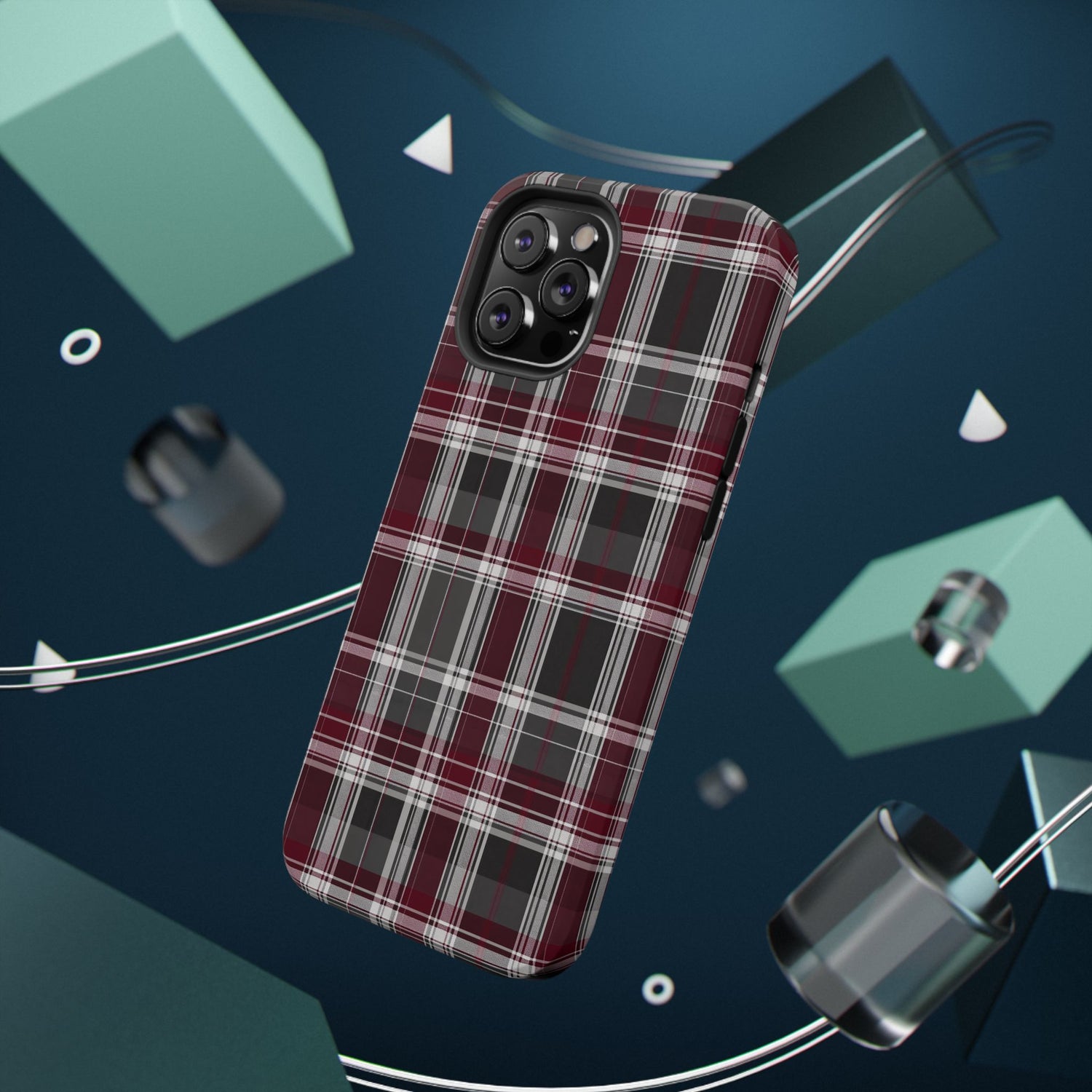 Stylish Plaid Impact-Resistant Phone Cases- Maroon Grey Plaid