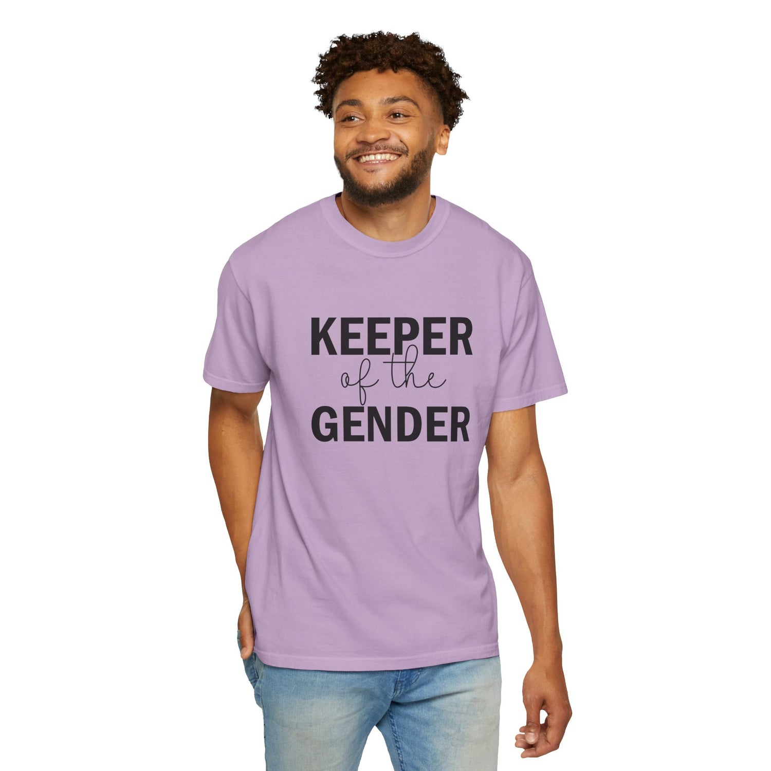 Unisex Garment-Dyed T-Shirt with 'Keeper of the Gender' Print | Funny New Baby Shirt, Casual Wear, Gender Reveal