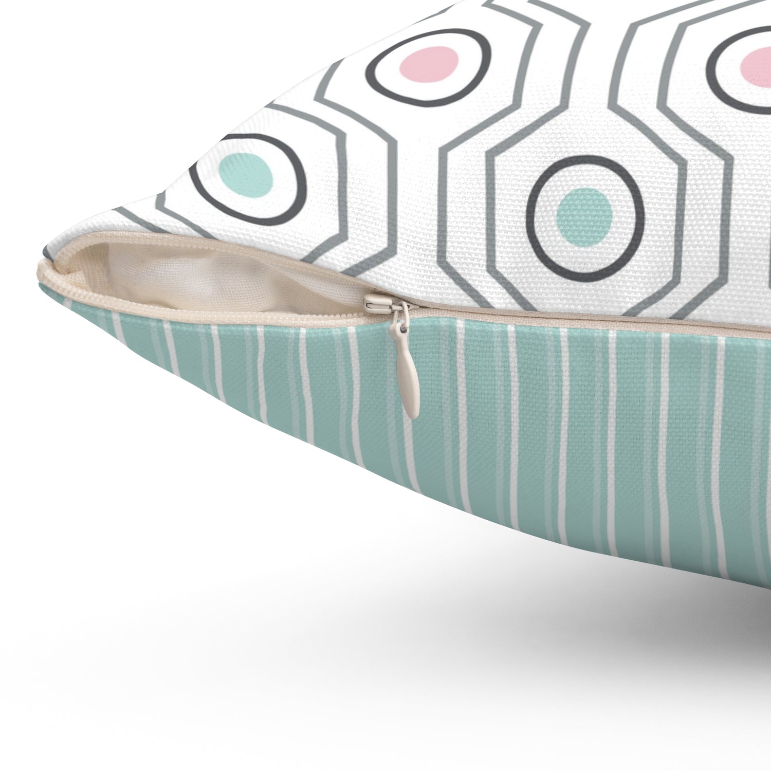 Spun Polyester Square Pillow with Removable Cover Polished Geometric Shapes Stripes